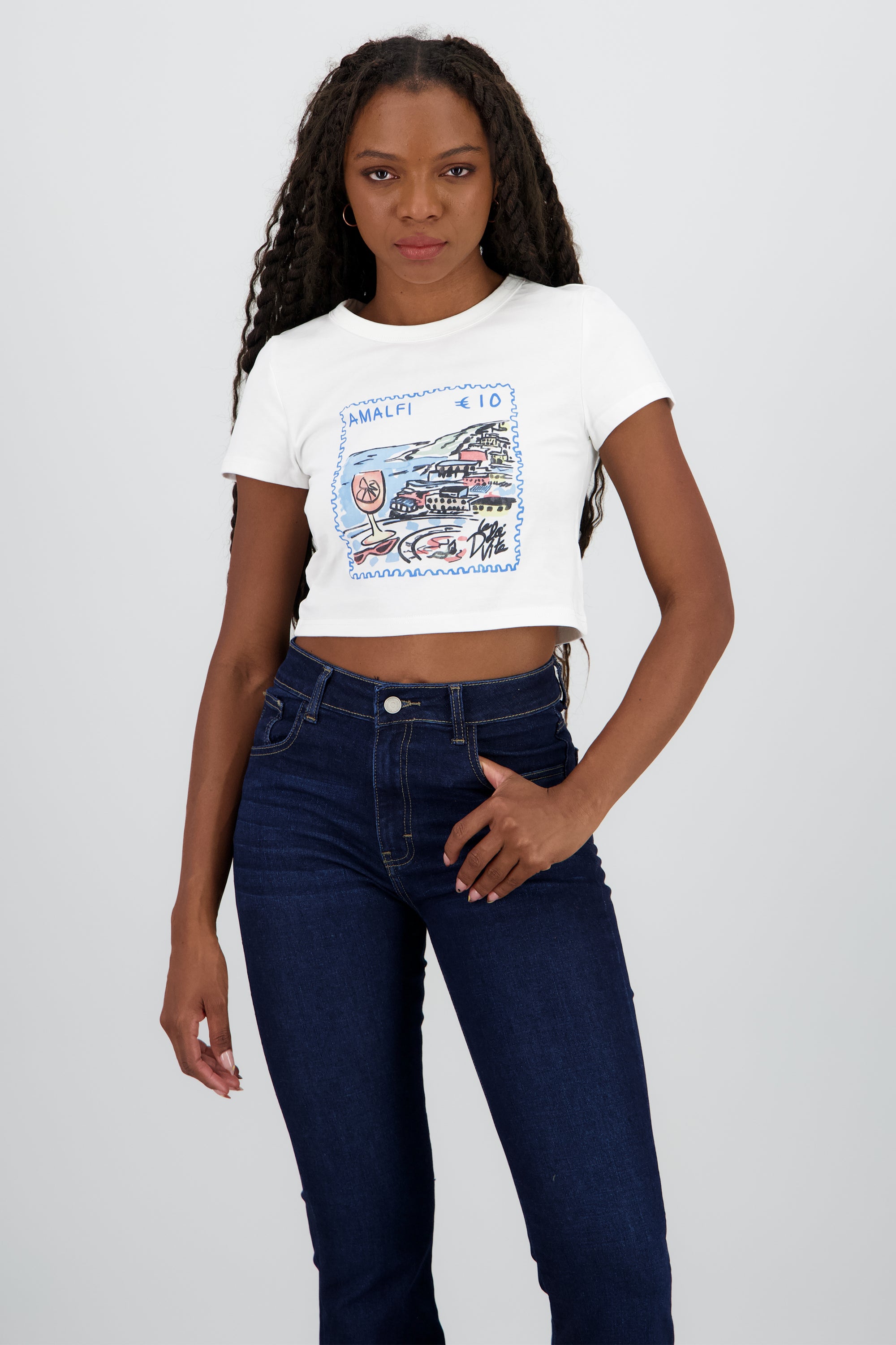 Playera manga corta estampado sello BLANCO