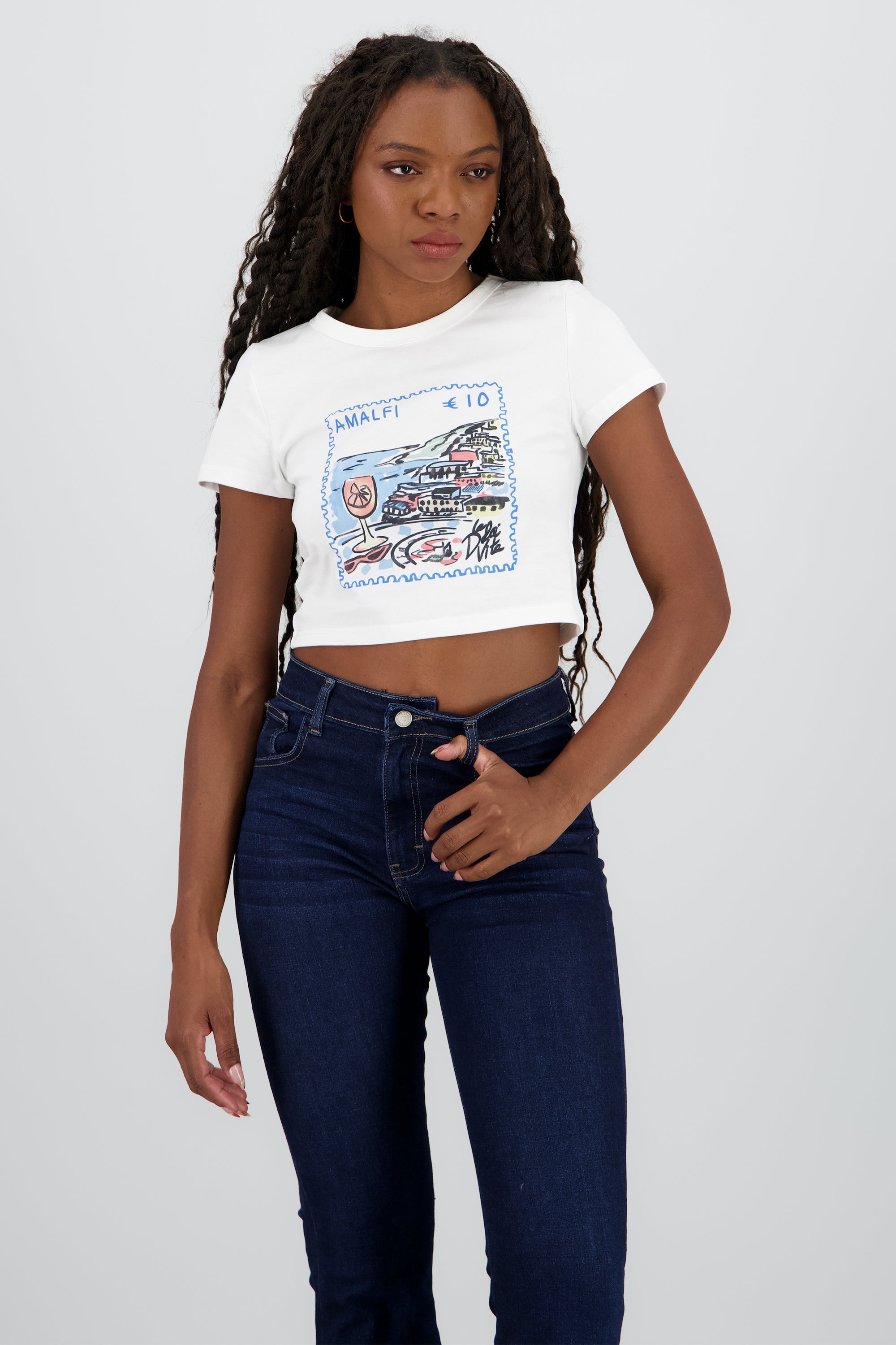 Playera manga corta estampado sello BLANCO