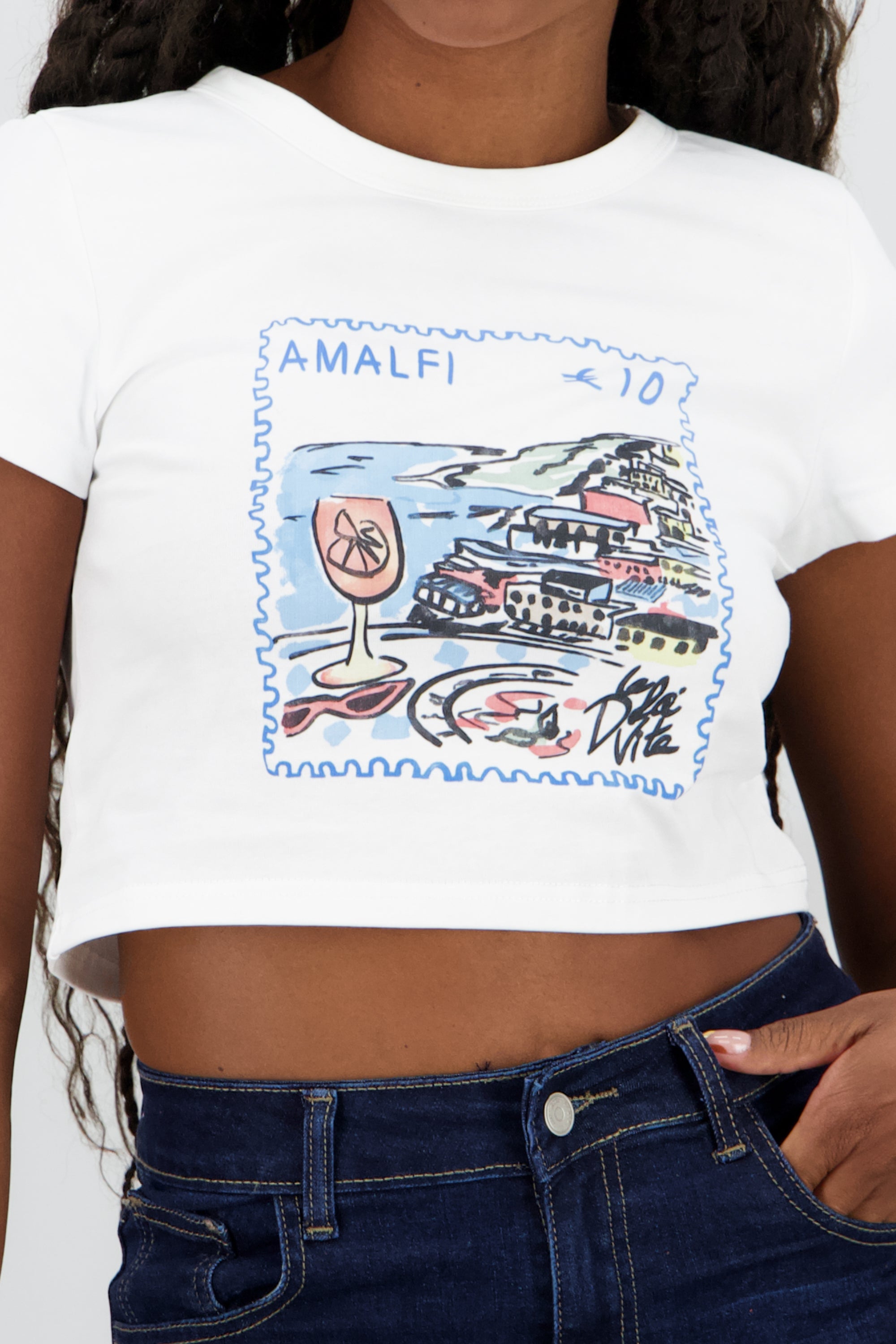 Playera manga corta estampado sello BLANCO