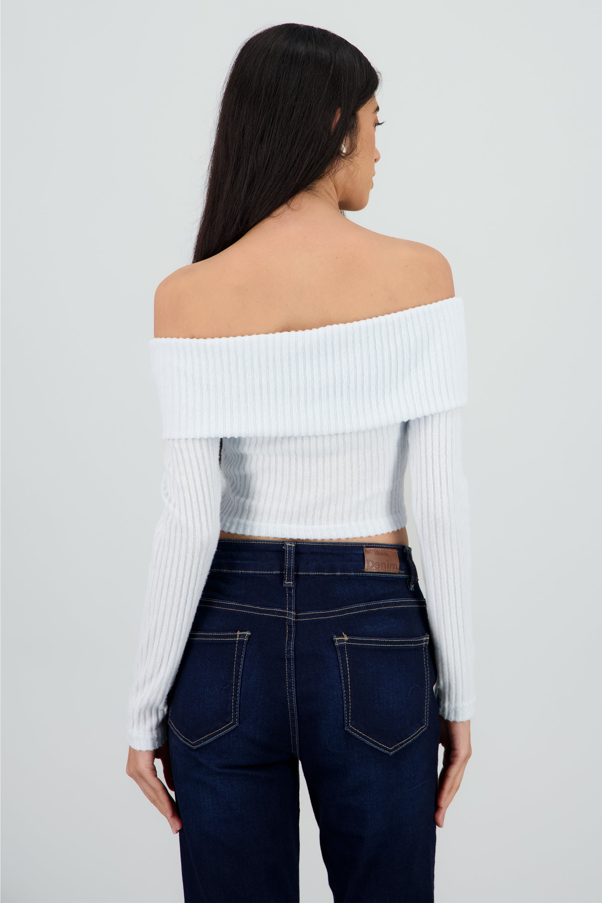 Top off shoulder liso tipo rib AZUL CIELO