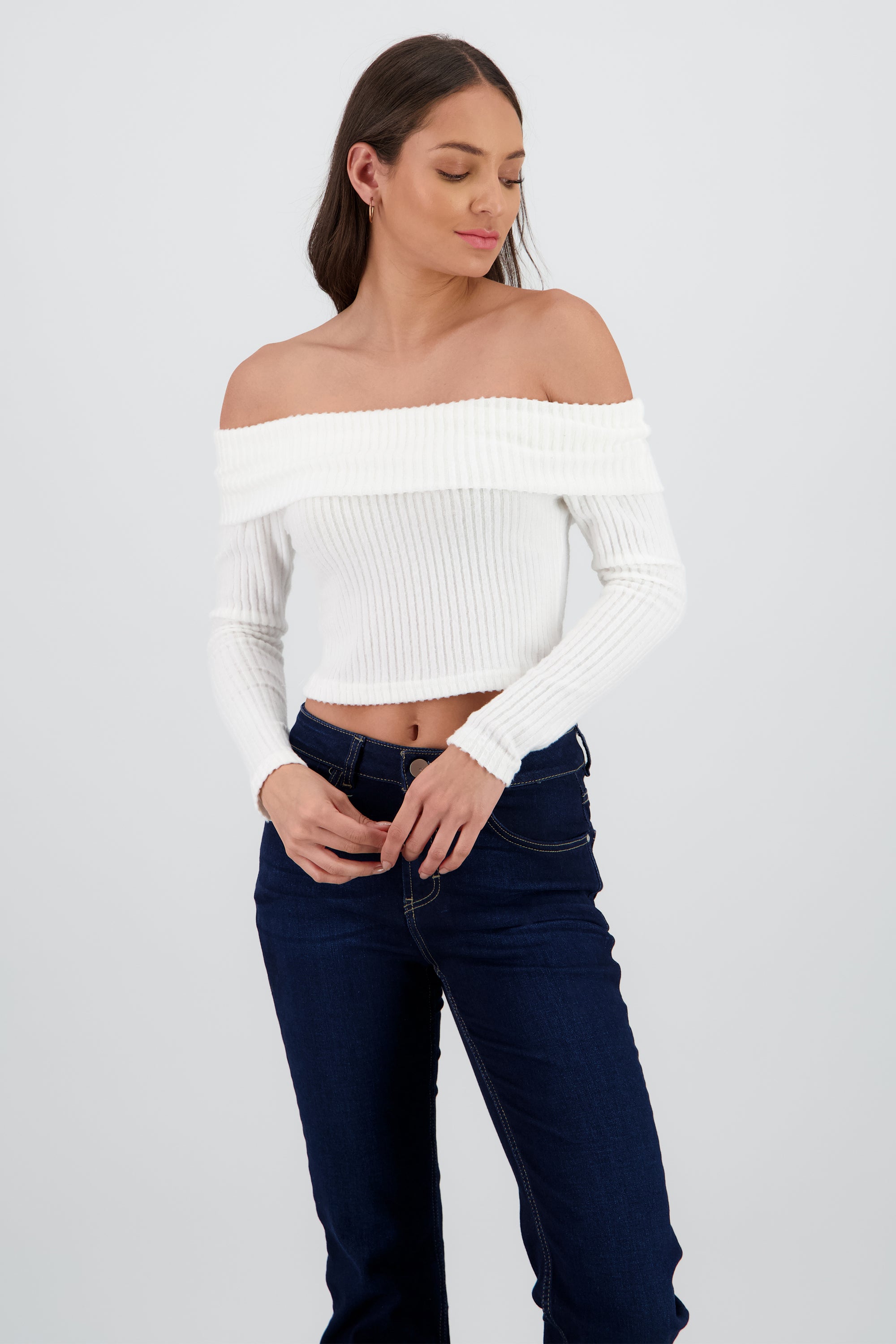 Top off shoulder liso tipo rib BLANCO