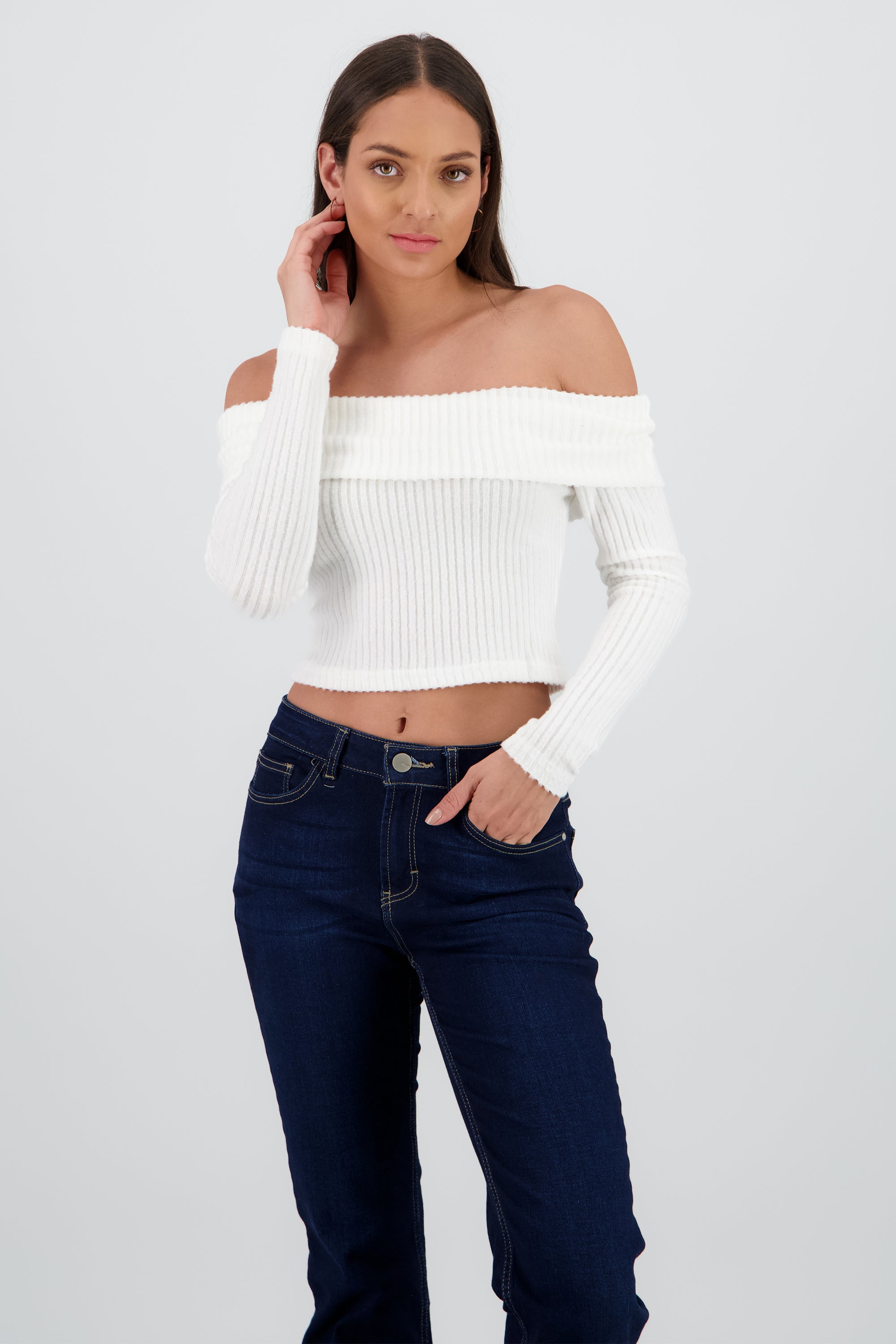 Top off shoulder liso tipo rib BLANCO