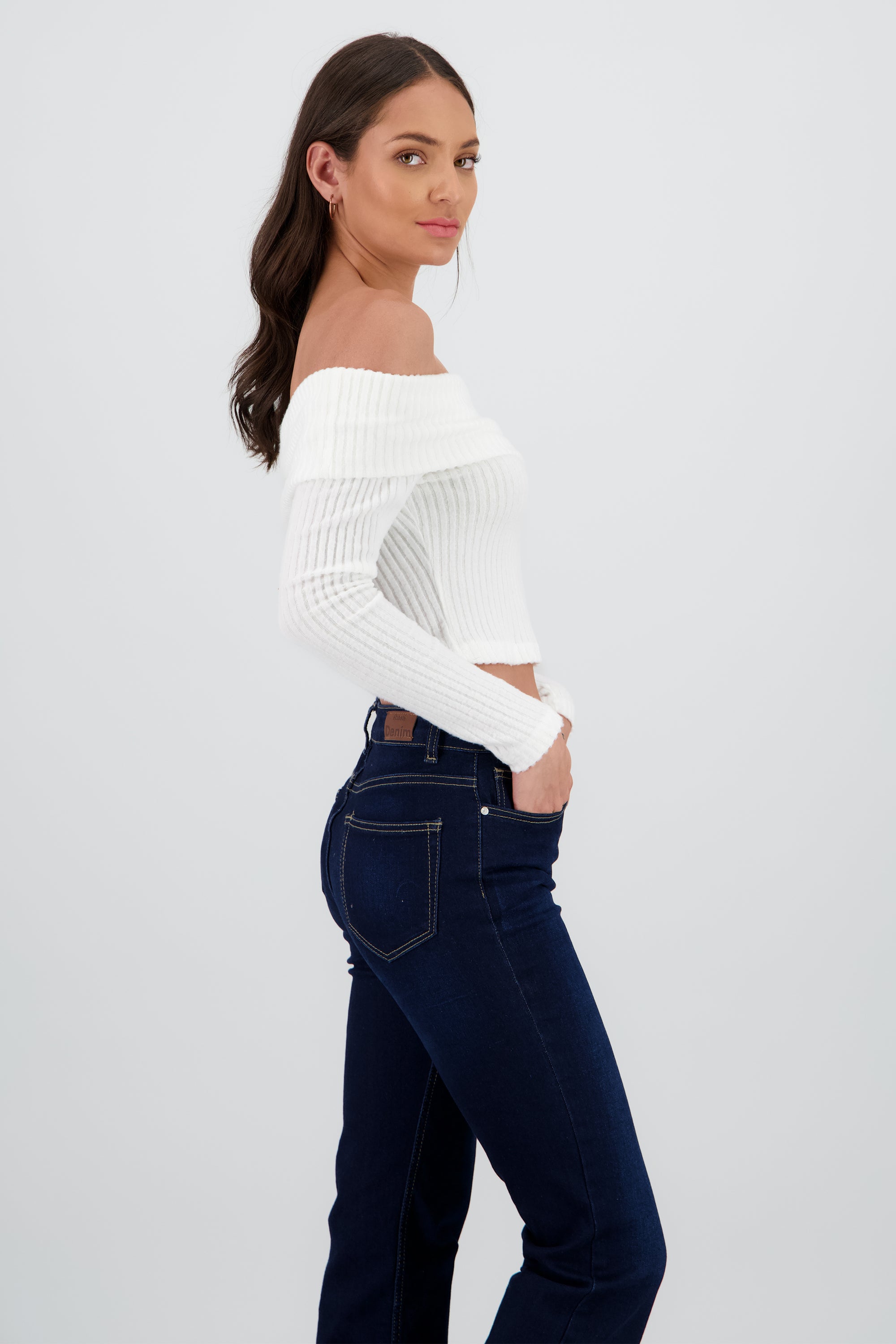 Top off shoulder liso tipo rib BLANCO