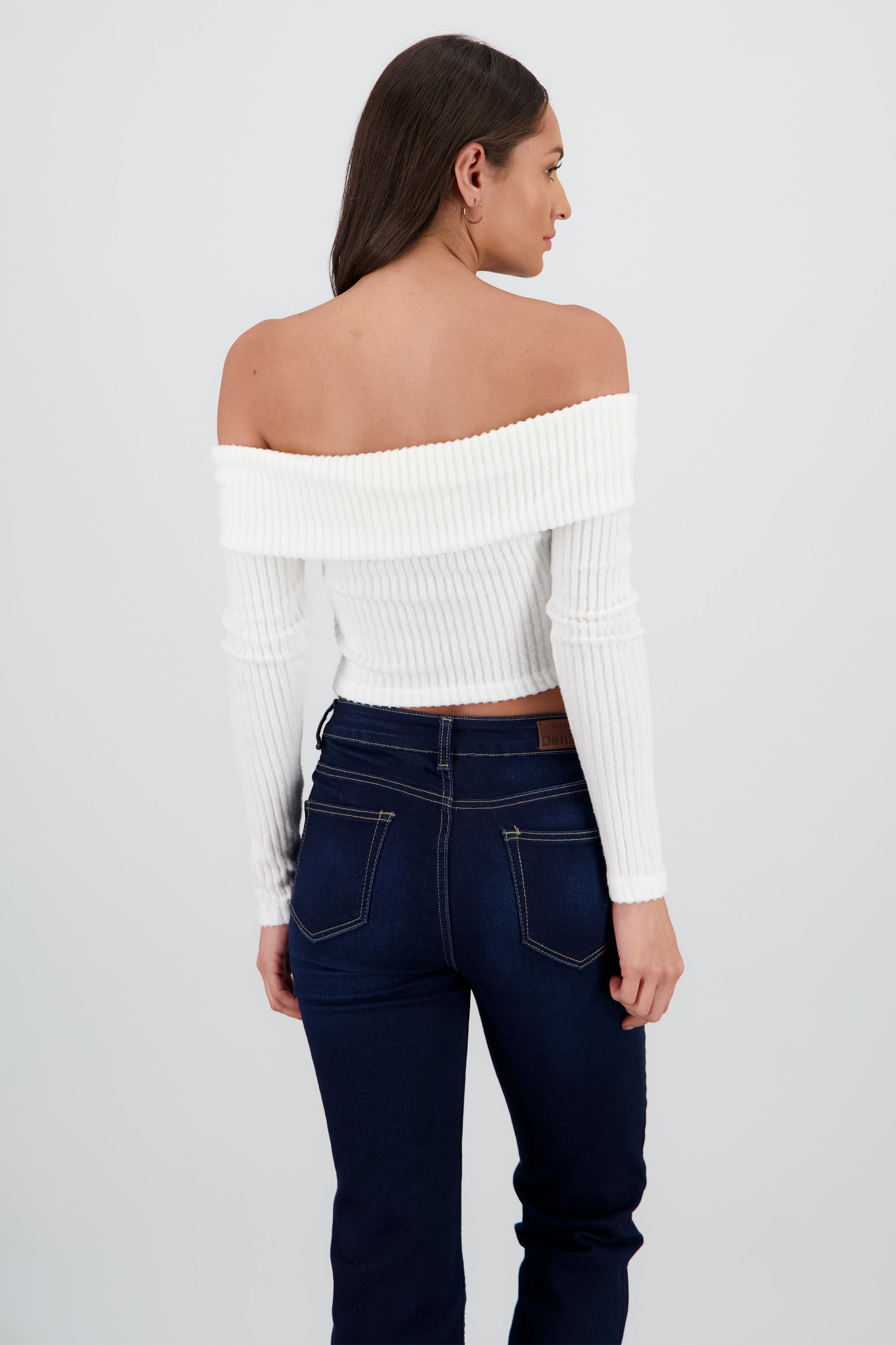 Top off shoulder liso tipo rib BLANCO