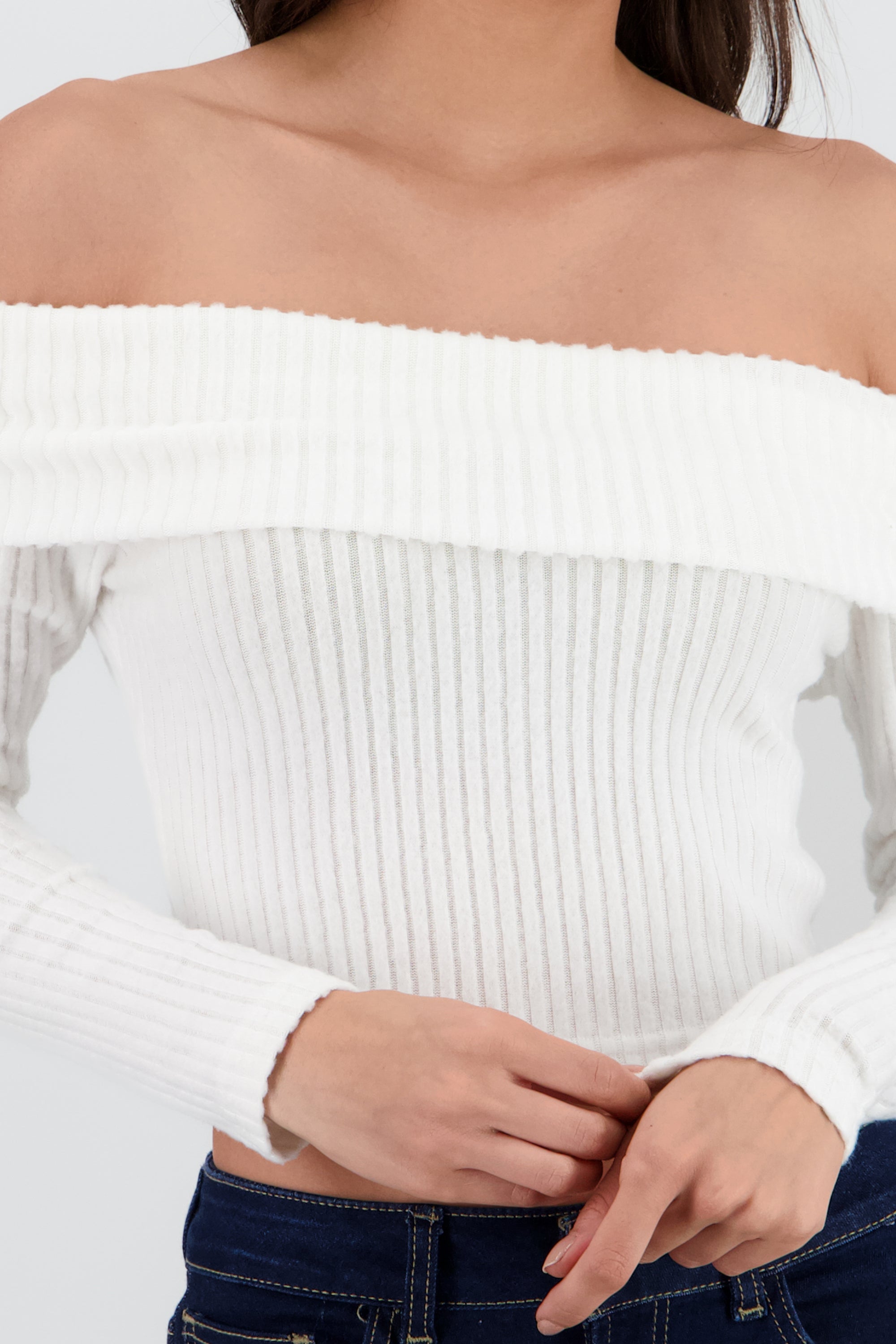 Top off shoulder liso tipo rib BLANCO