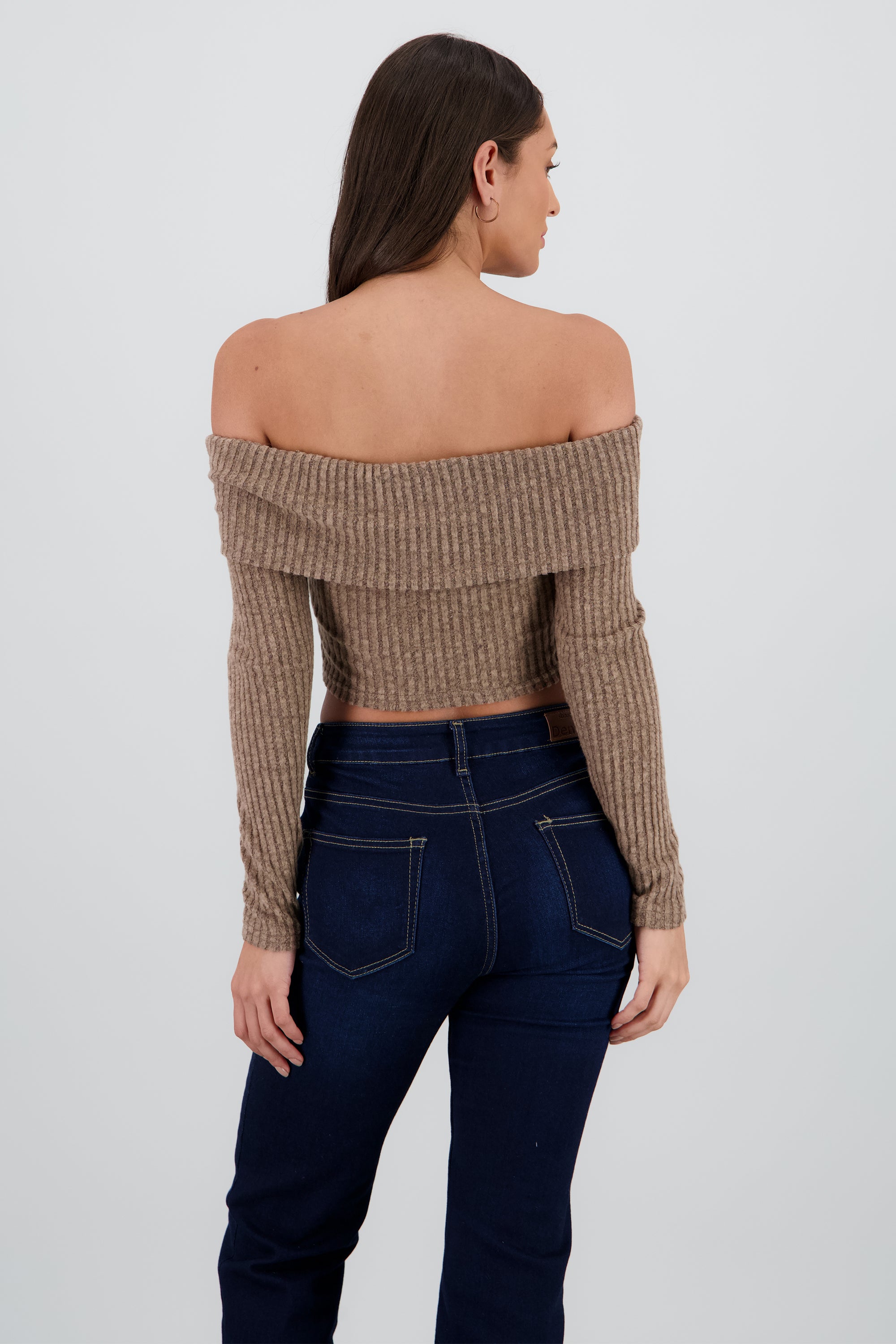 Top off shoulder liso tipo rib CAFE