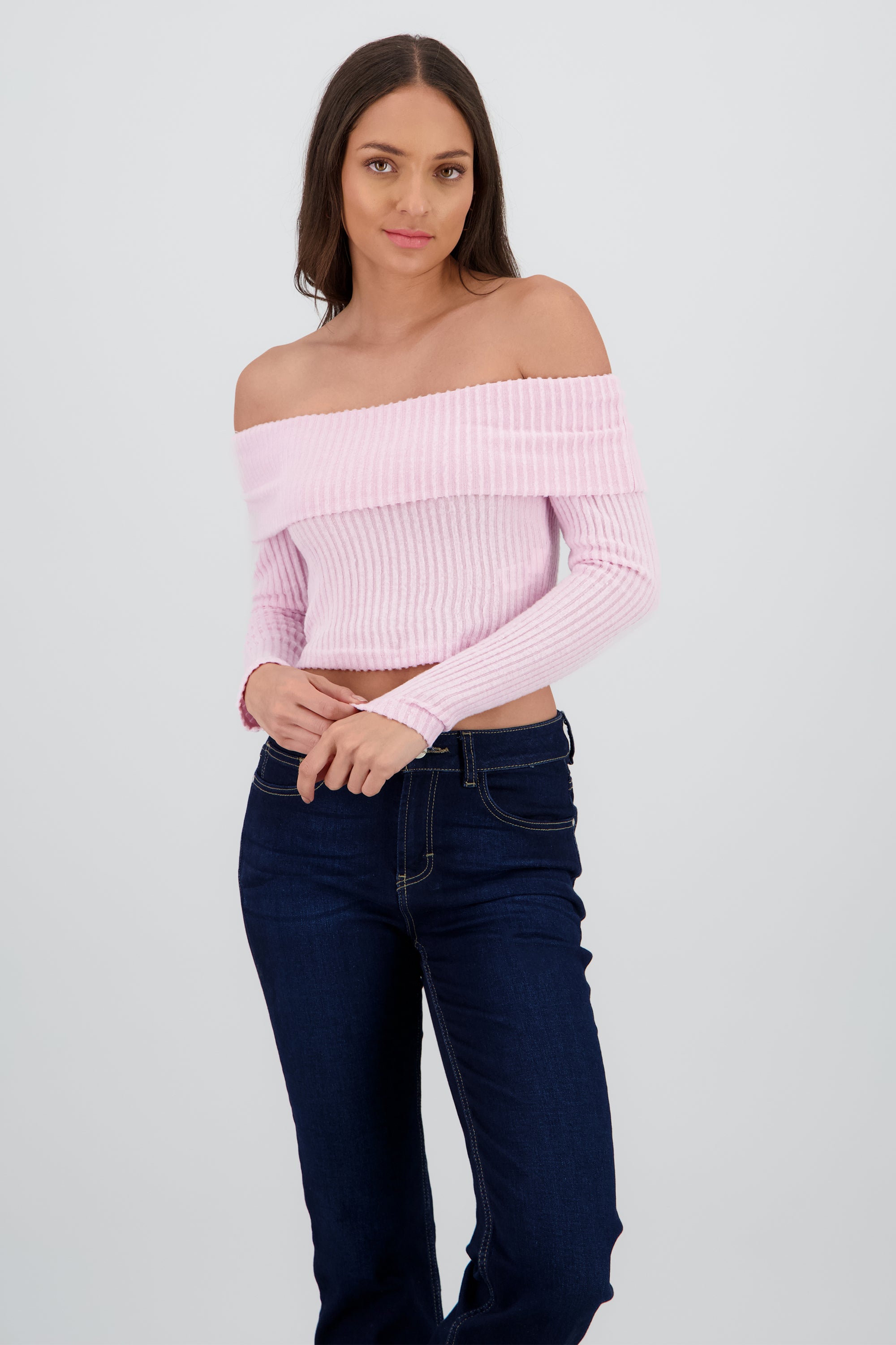Top off shoulder liso tipo rib PALO DE ROSA