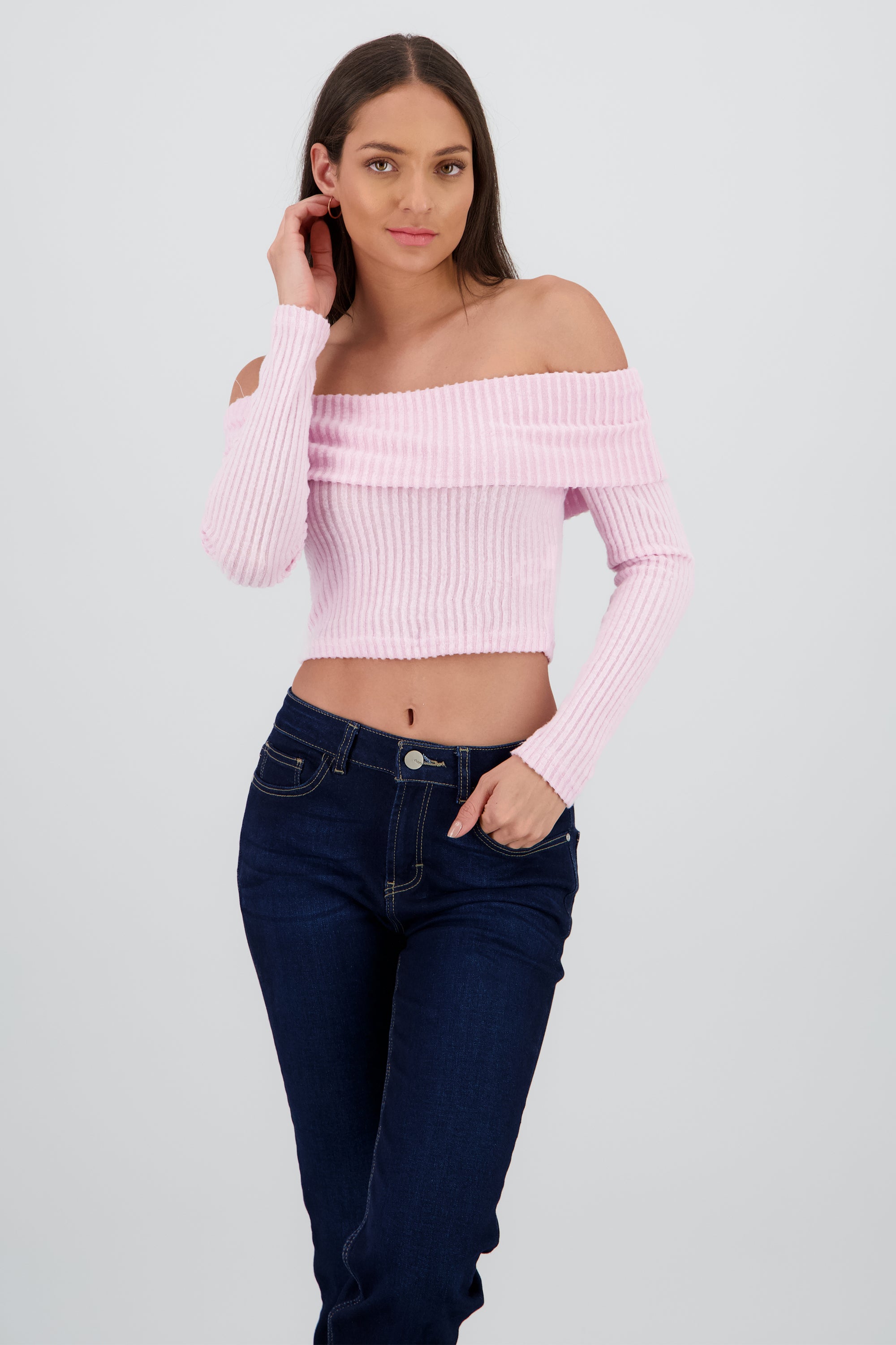 Top off shoulder liso tipo rib PALO DE ROSA