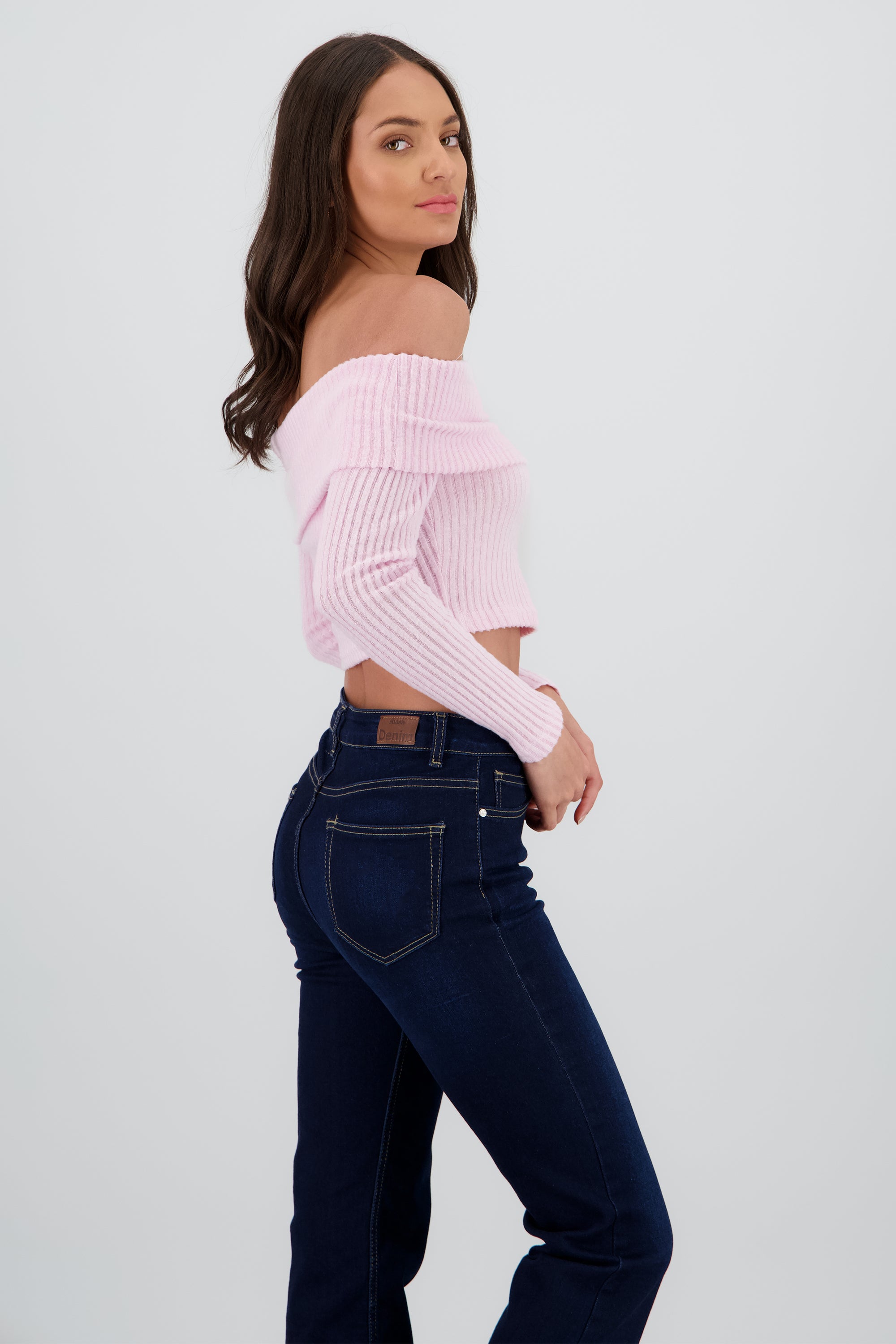 Top off shoulder liso tipo rib PALO DE ROSA