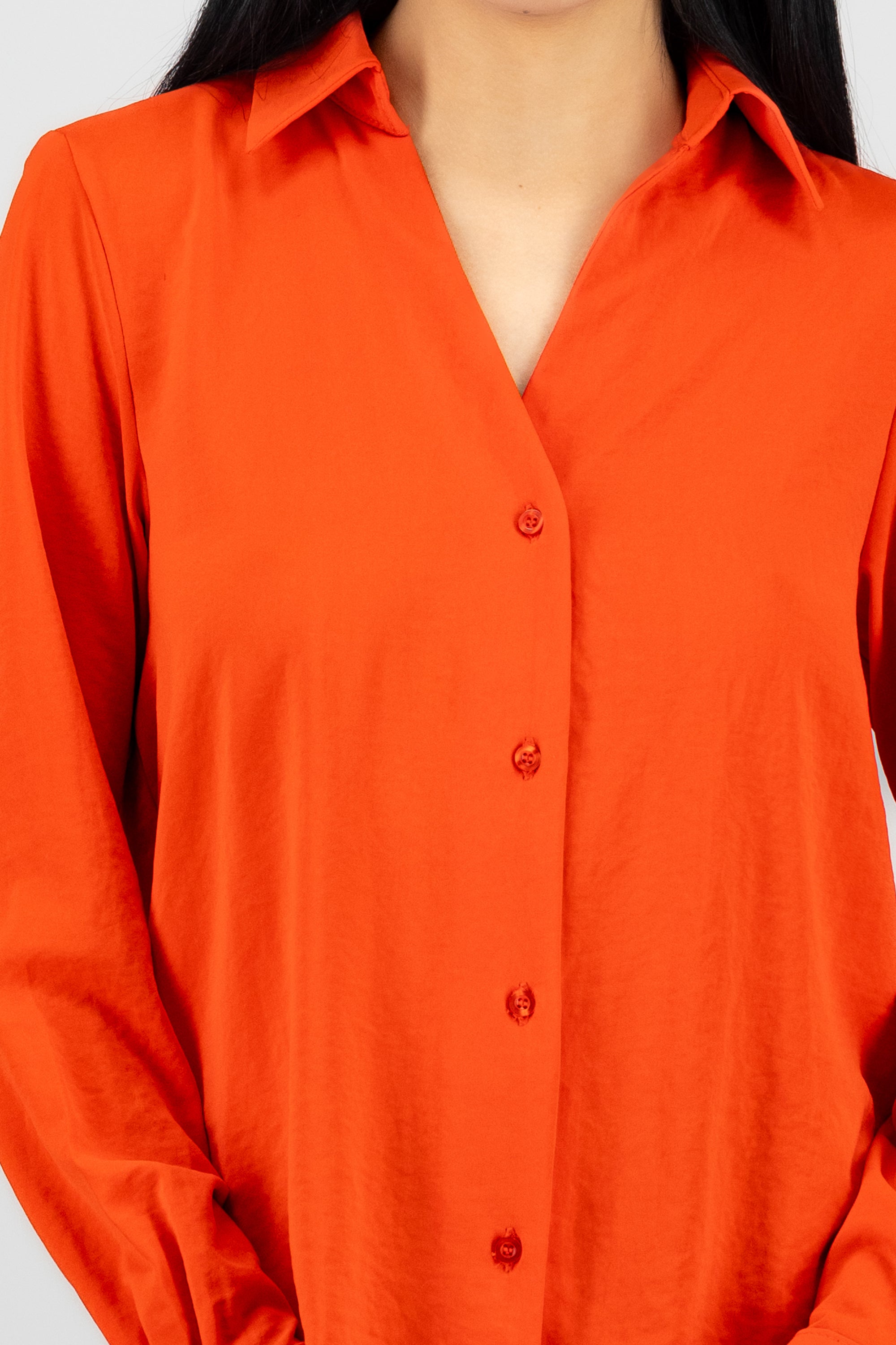 Camisa de manga larga con textura lisa ROJO