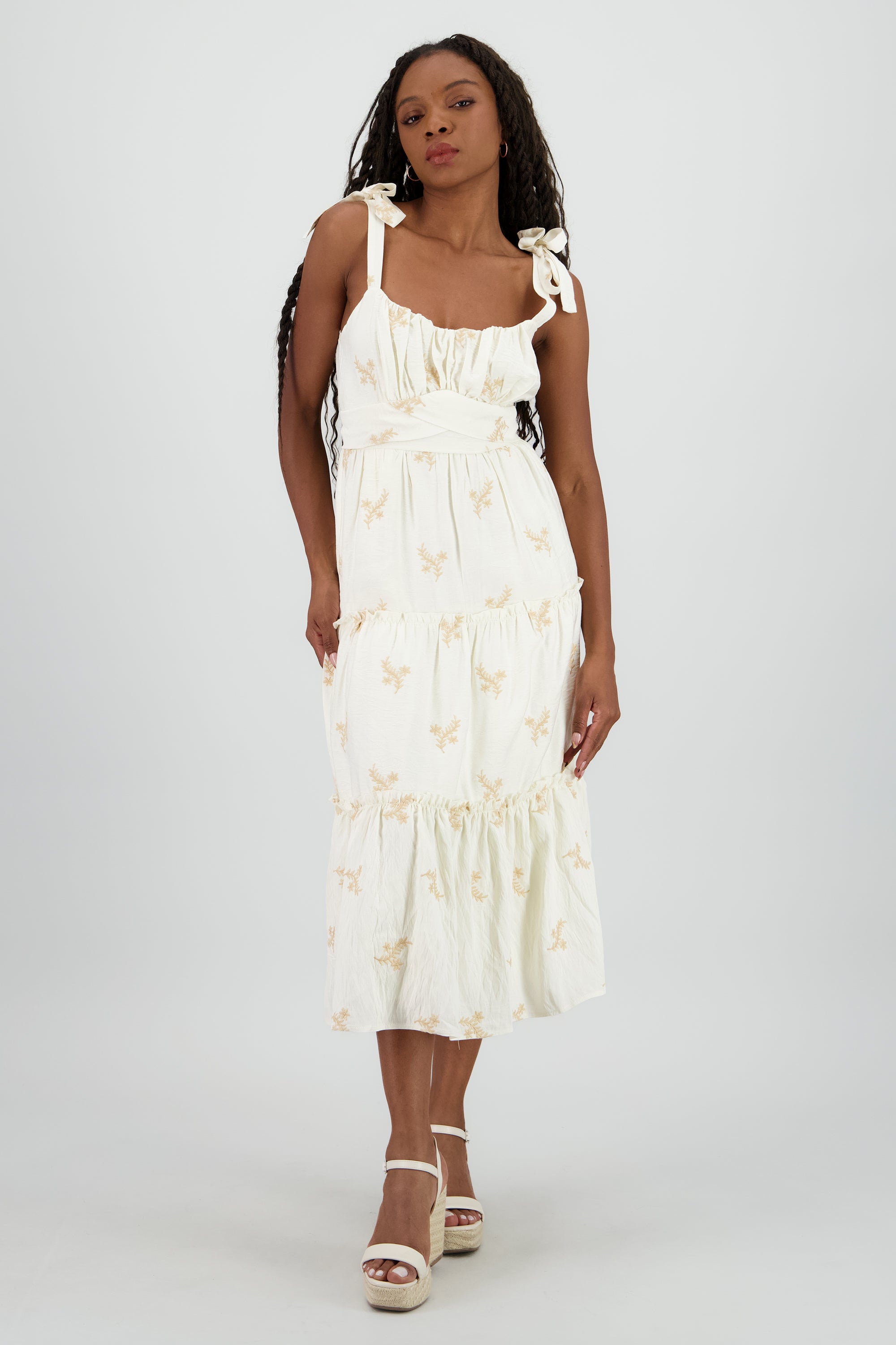 Vestido maxi con bordado de flores ARENA
