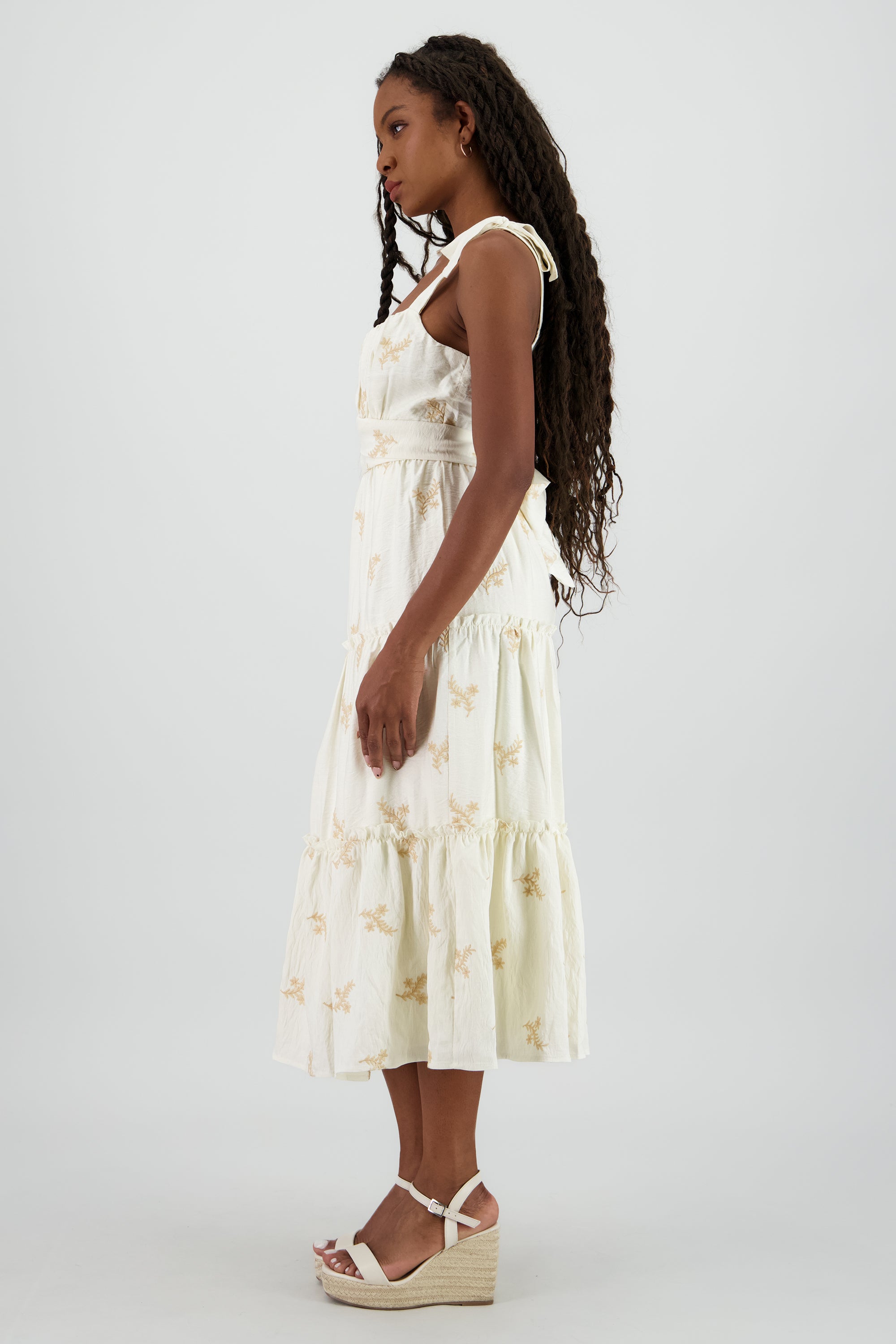 Vestido maxi con bordado de flores ARENA