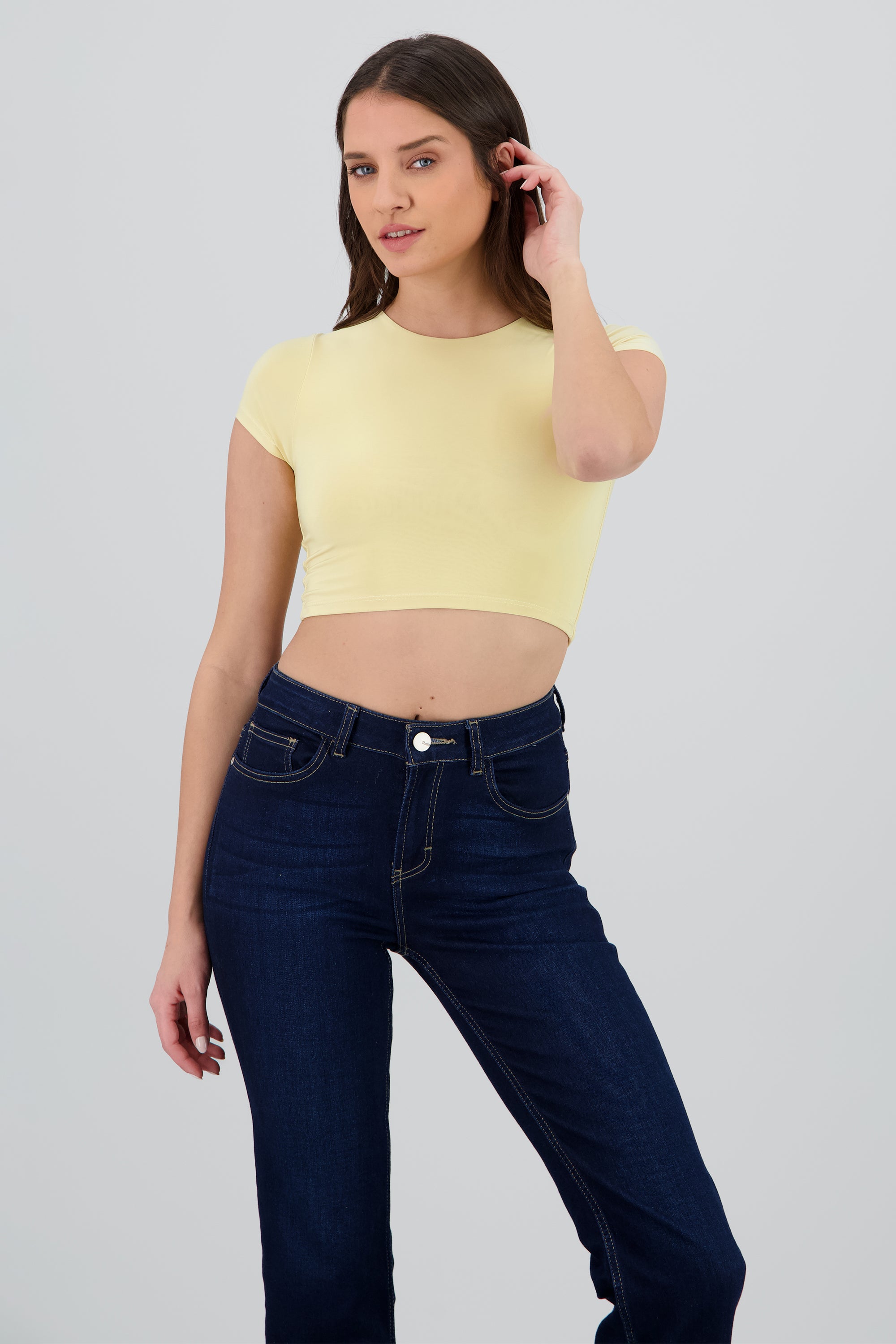Top crop doble tela manga corta AMARILLO PASTEL
