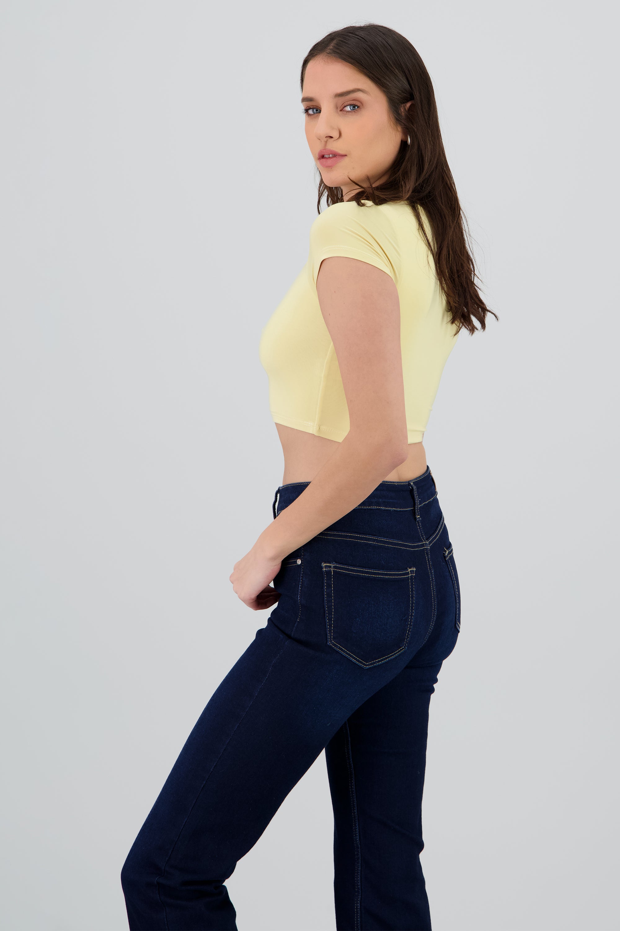 Top crop doble tela manga corta AMARILLO PASTEL
