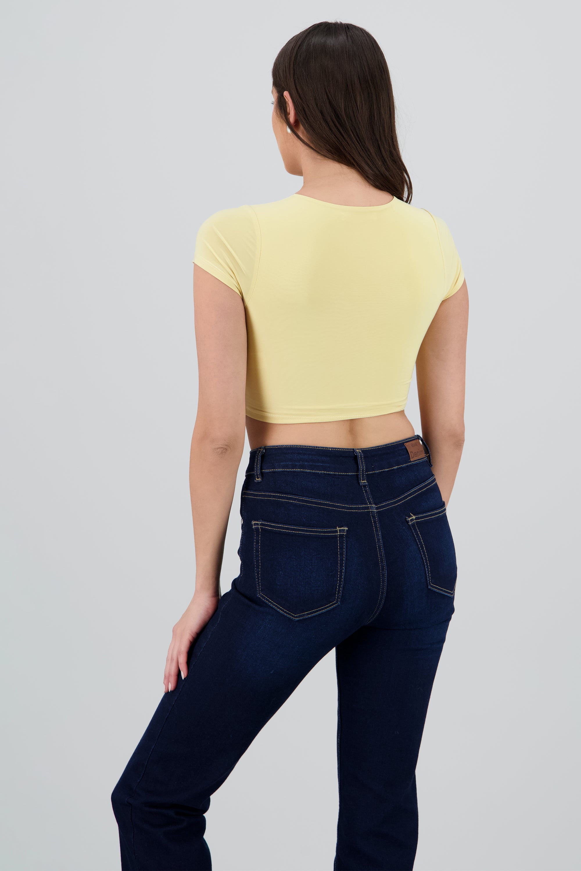 Top crop doble tela manga corta AMARILLO PASTEL