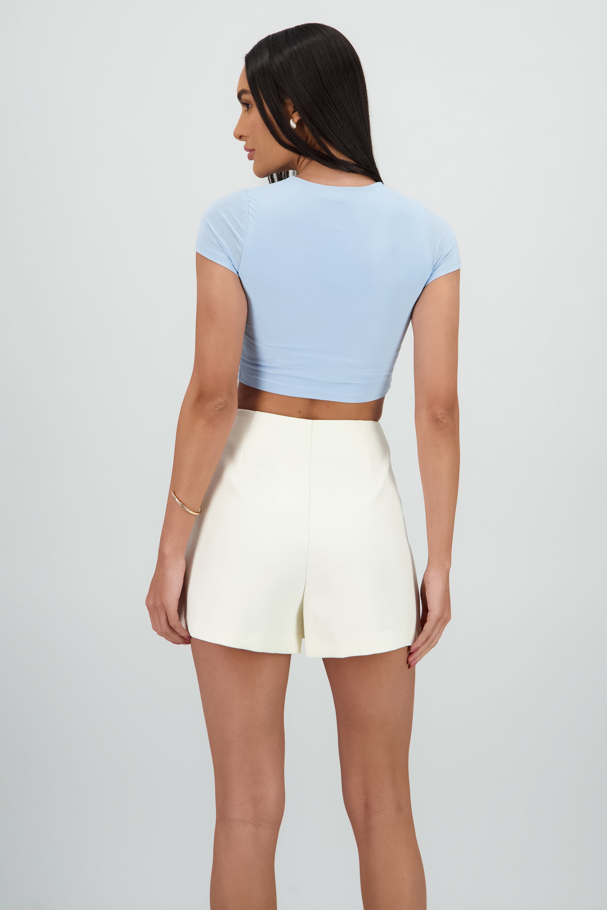 Top crop doble tela manga corta AZUL PASTEL