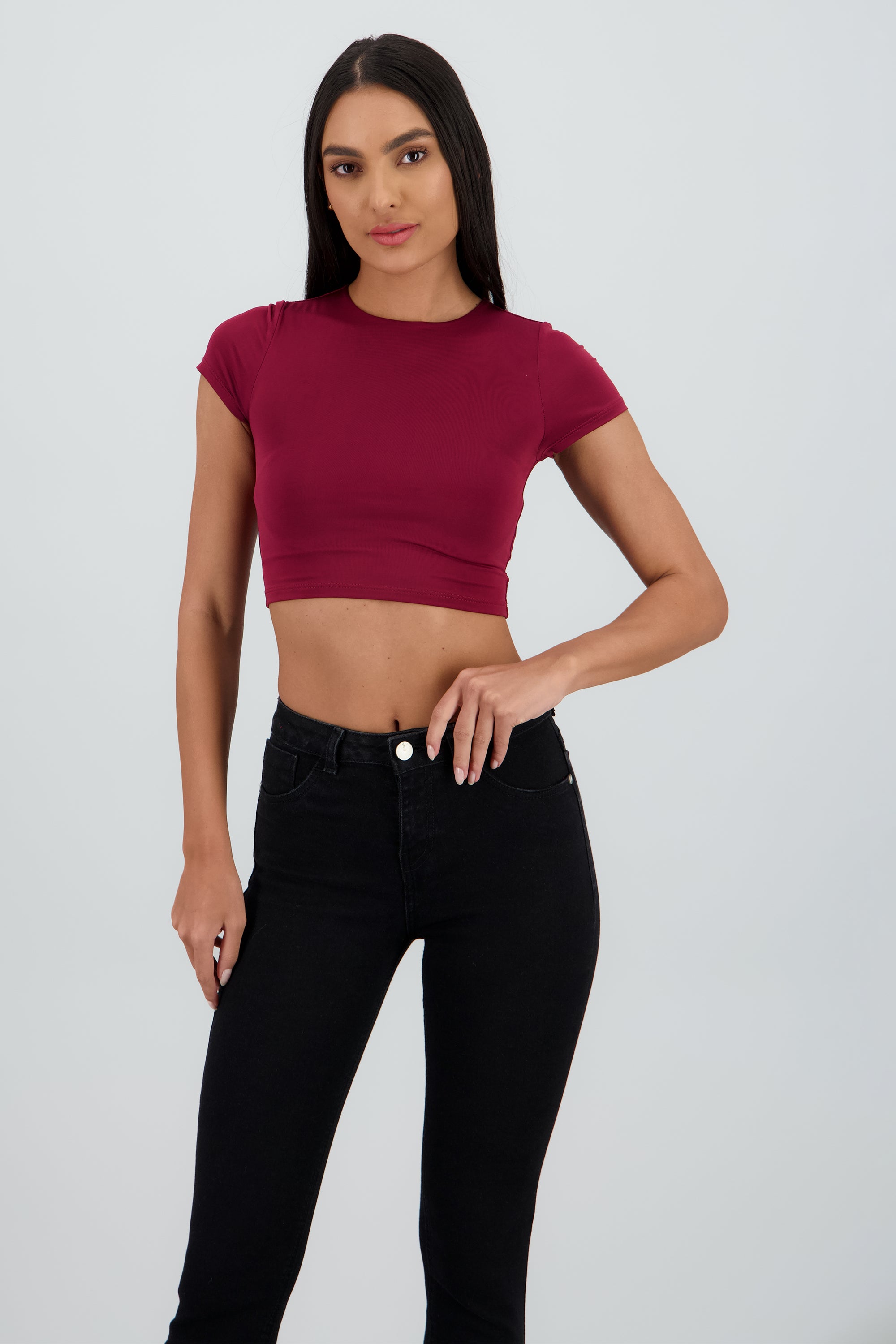 Top crop doble tela manga corta CIRUELA