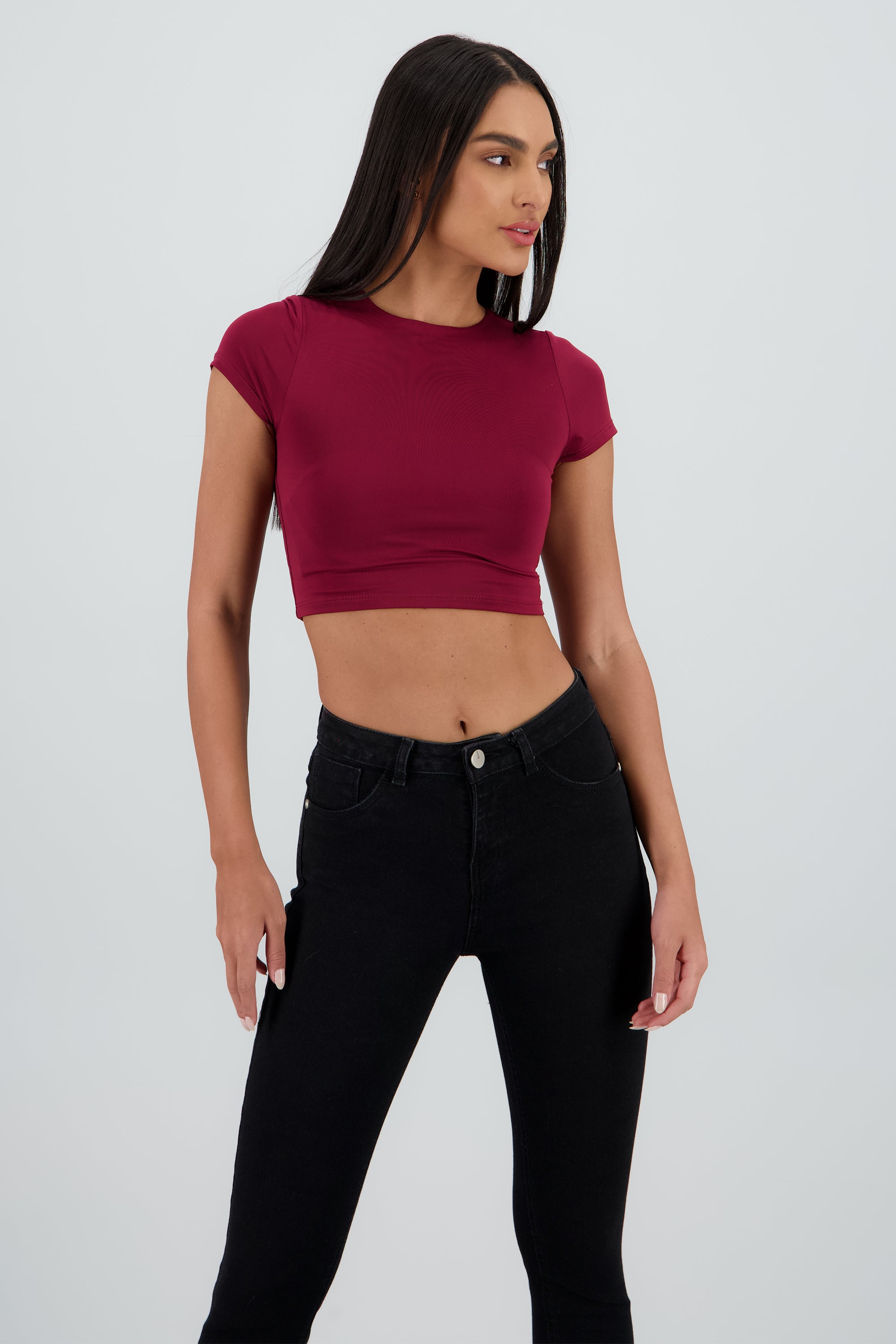 Top crop doble tela manga corta CIRUELA