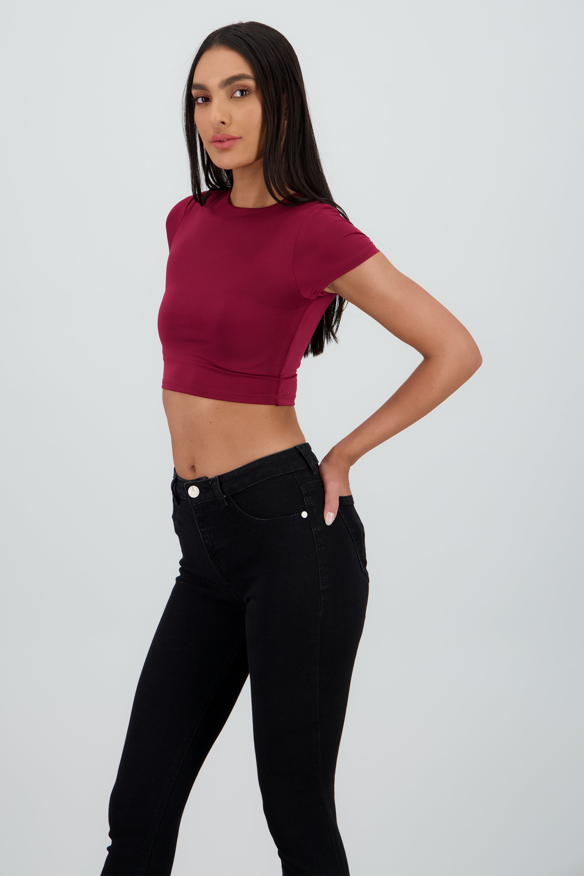Top crop doble tela manga corta CIRUELA