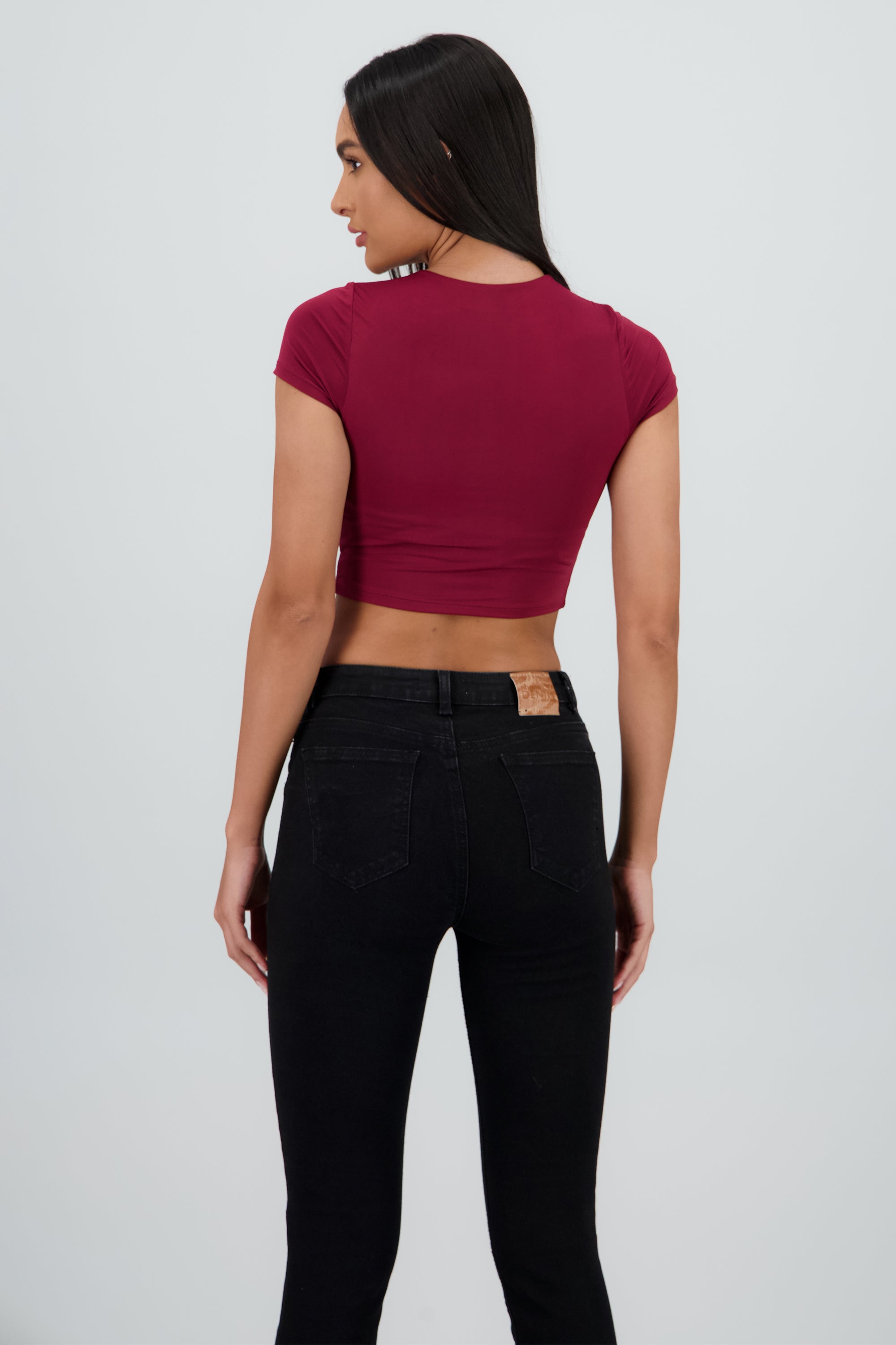 Top crop doble tela manga corta CIRUELA