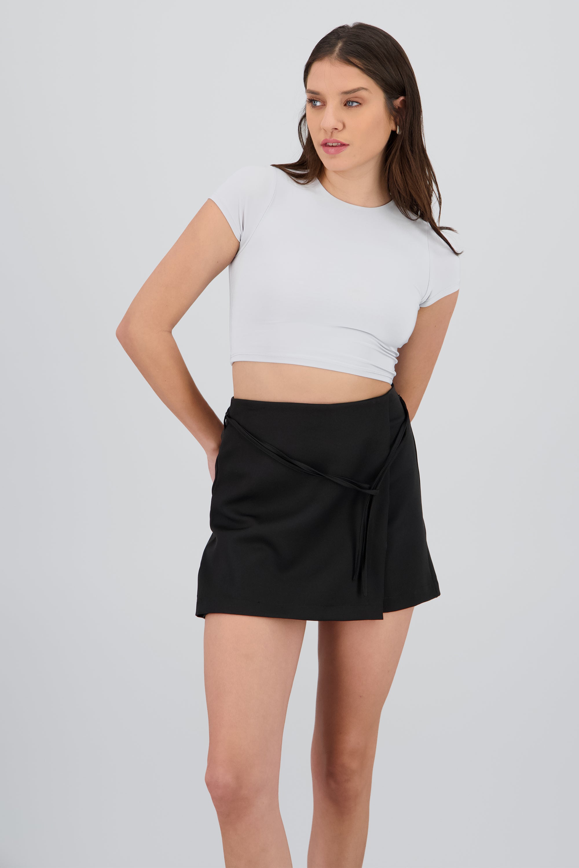 Top crop doble tela manga corta GRIS CLARO