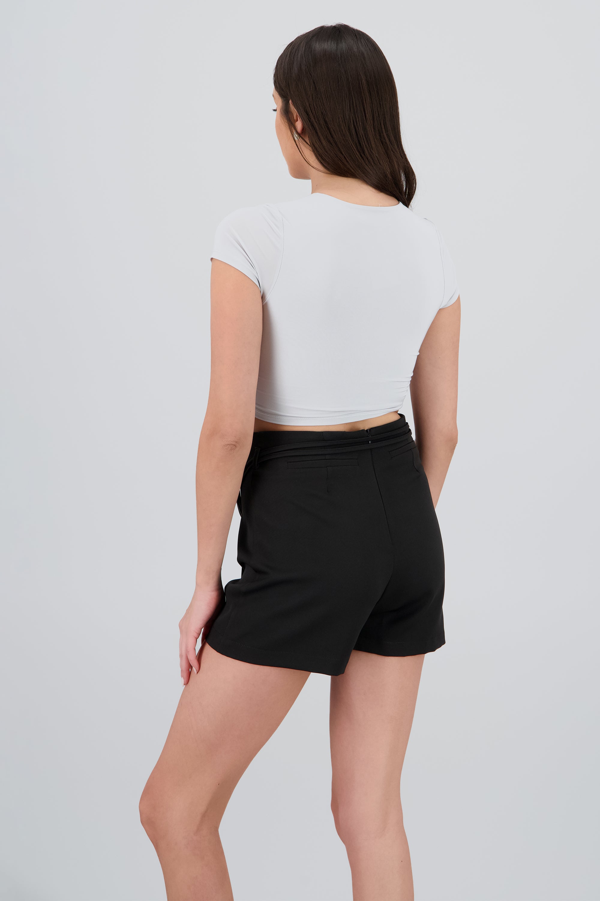 Top crop doble tela manga corta GRIS CLARO