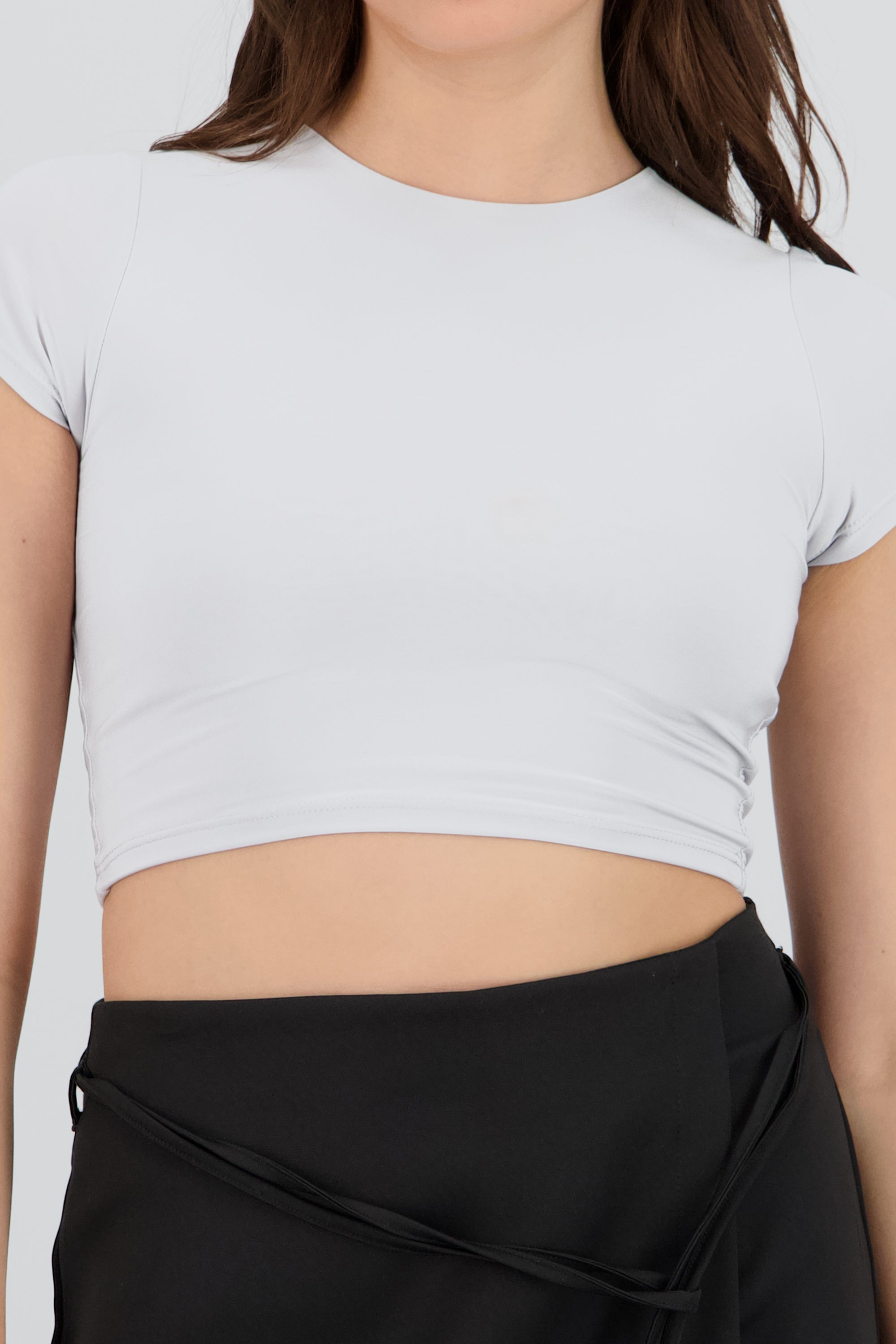 Top crop doble tela manga corta GRIS CLARO