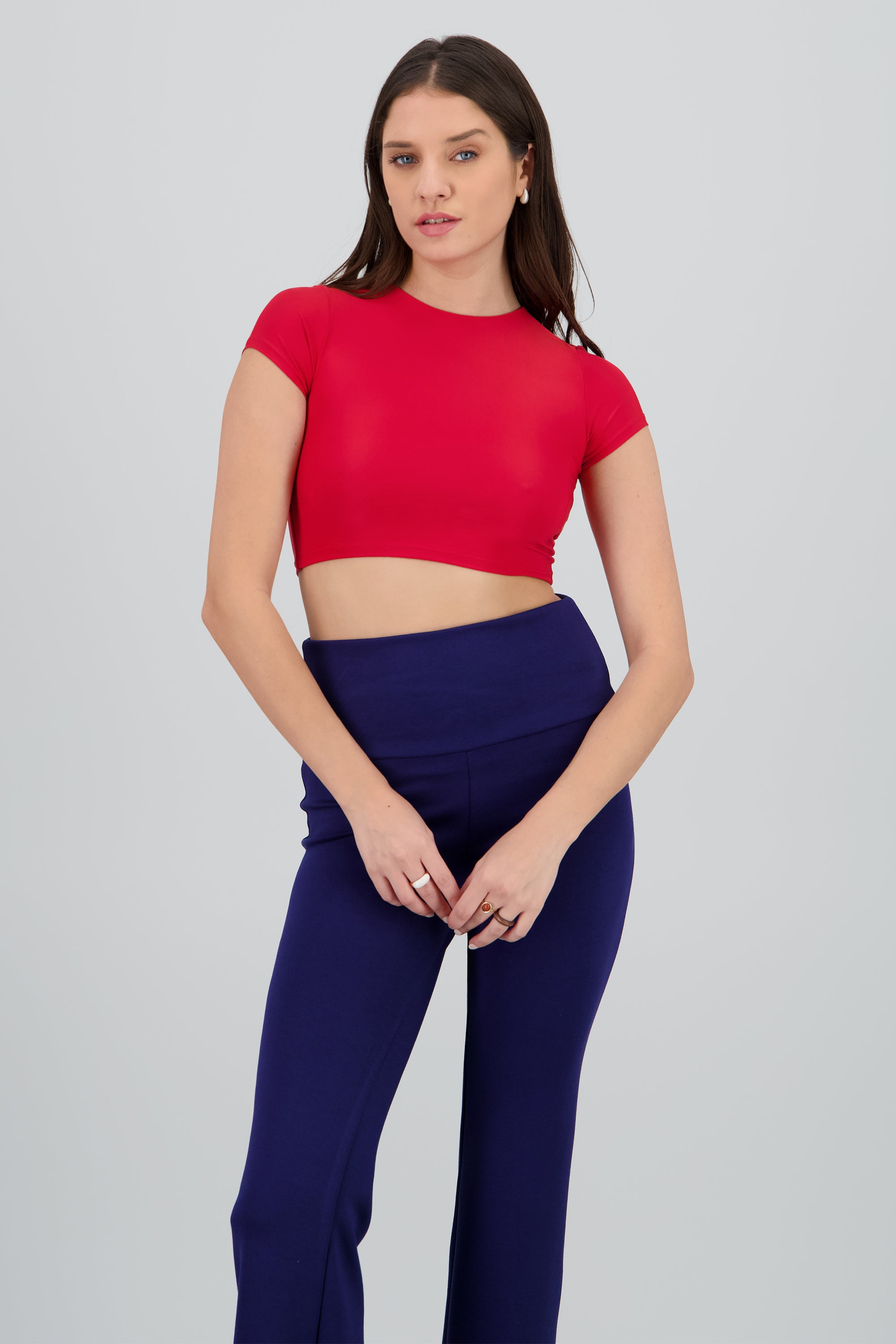 Top crop doble tela manga corta ROJO CEREZA