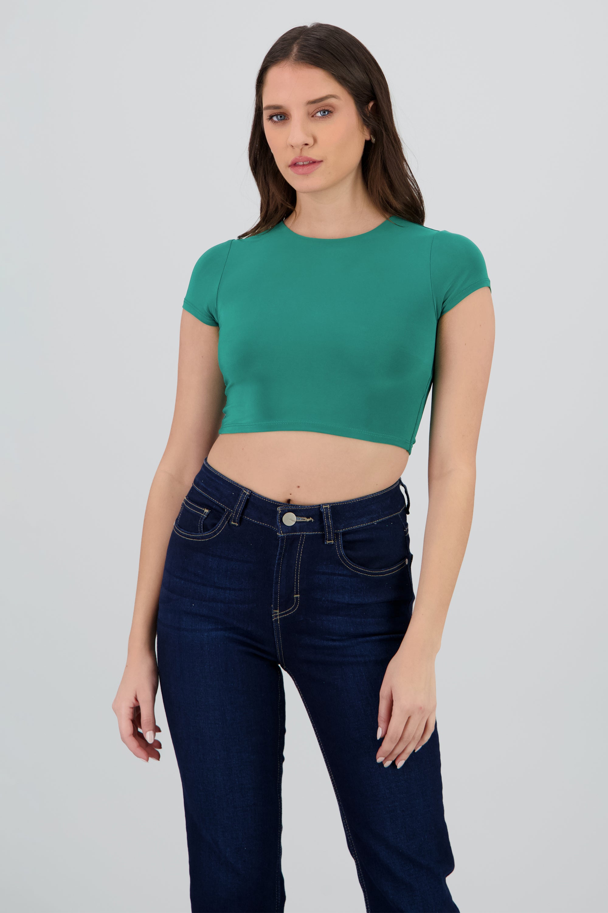 Top crop doble tela manga corta VERDE CAZADOR