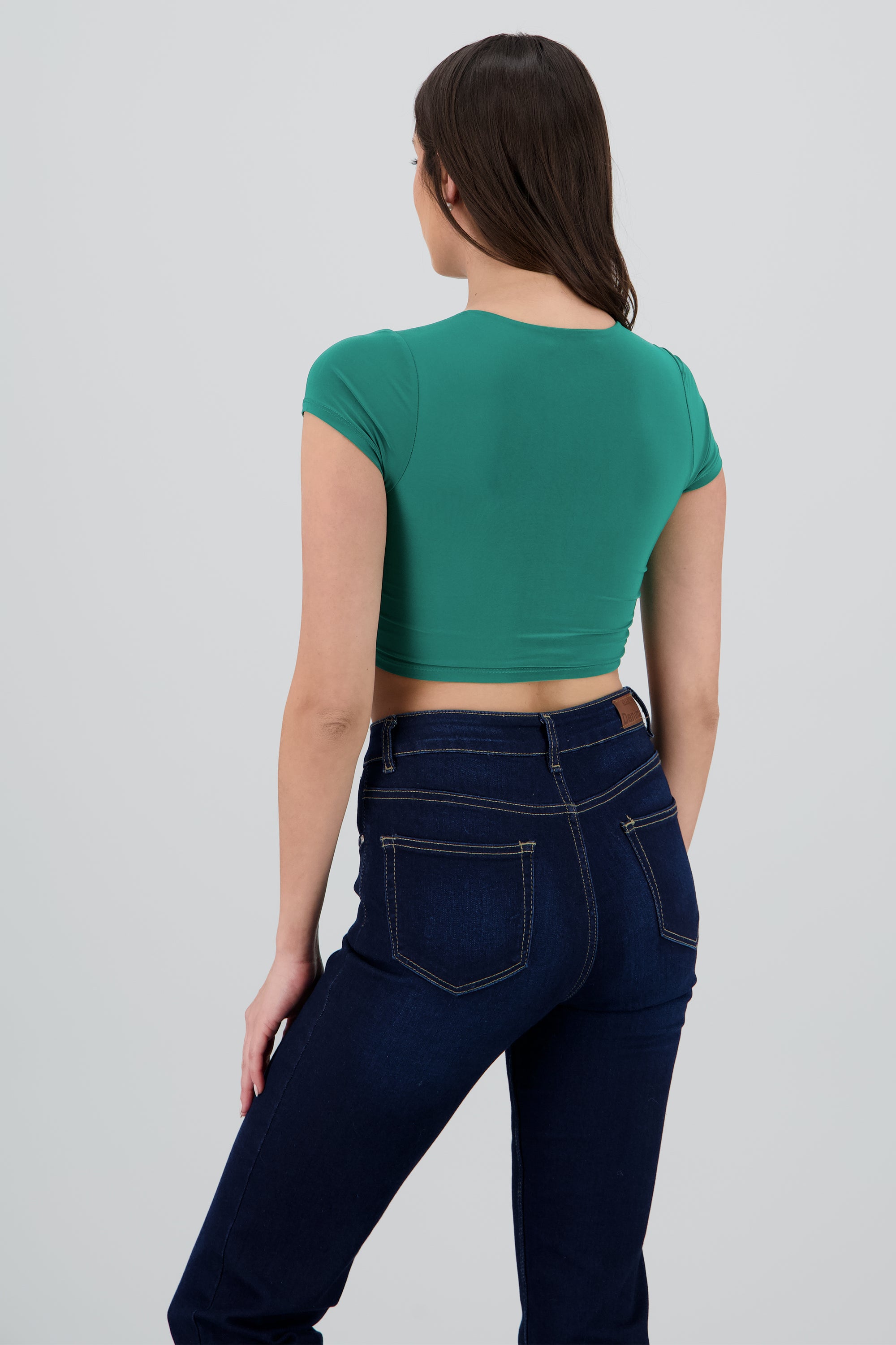 Top crop doble tela manga corta VERDE CAZADOR