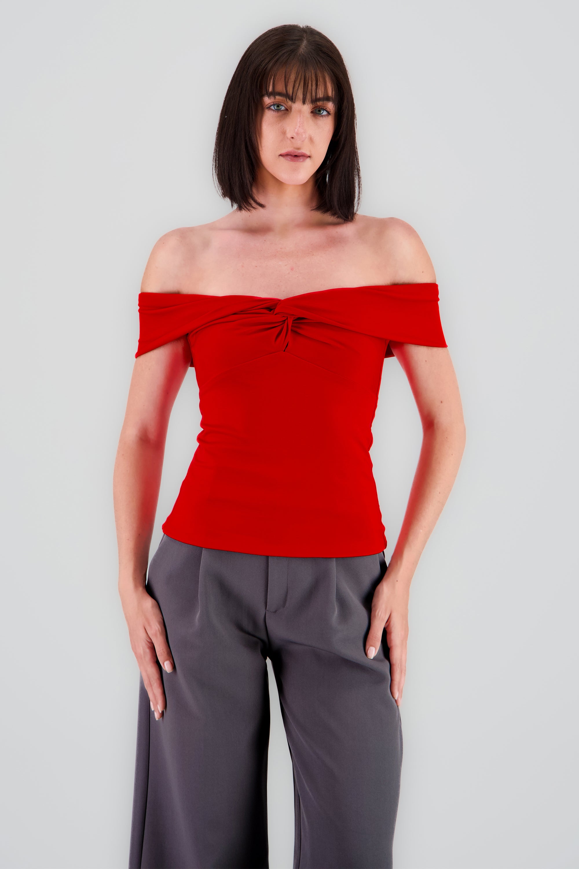 Top liso frunce ROJO