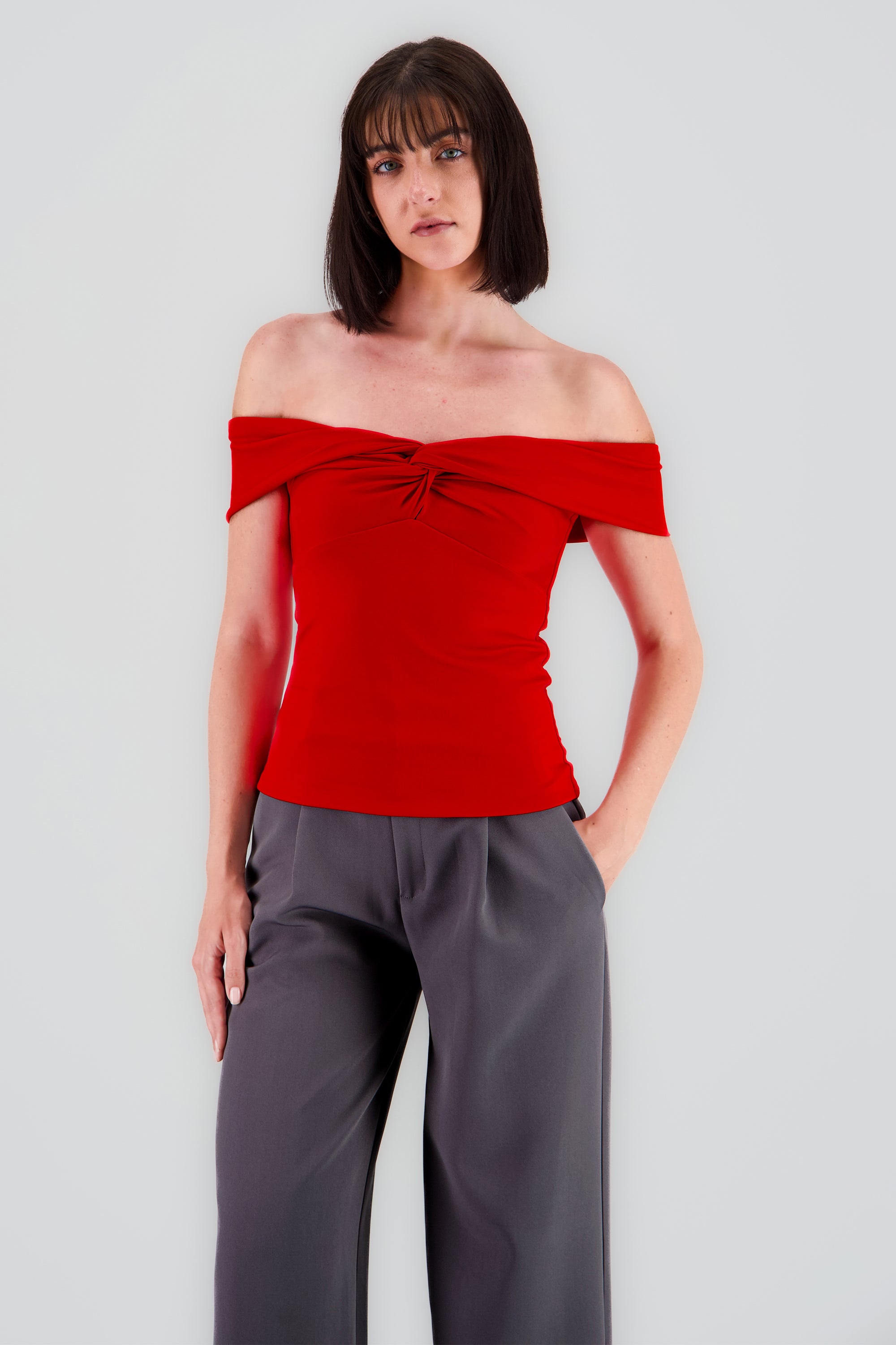 Top liso frunce ROJO