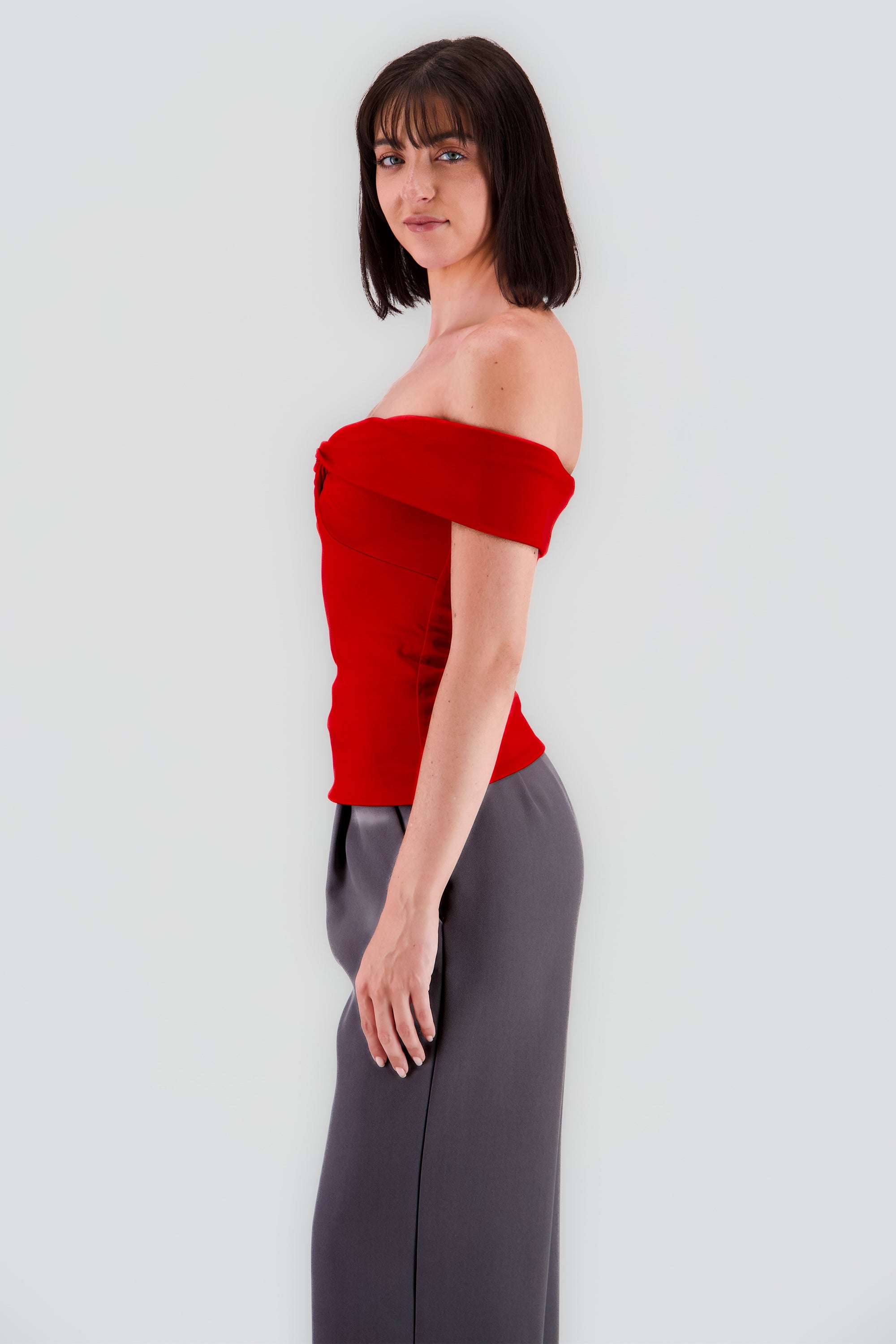 Top liso frunce ROJO