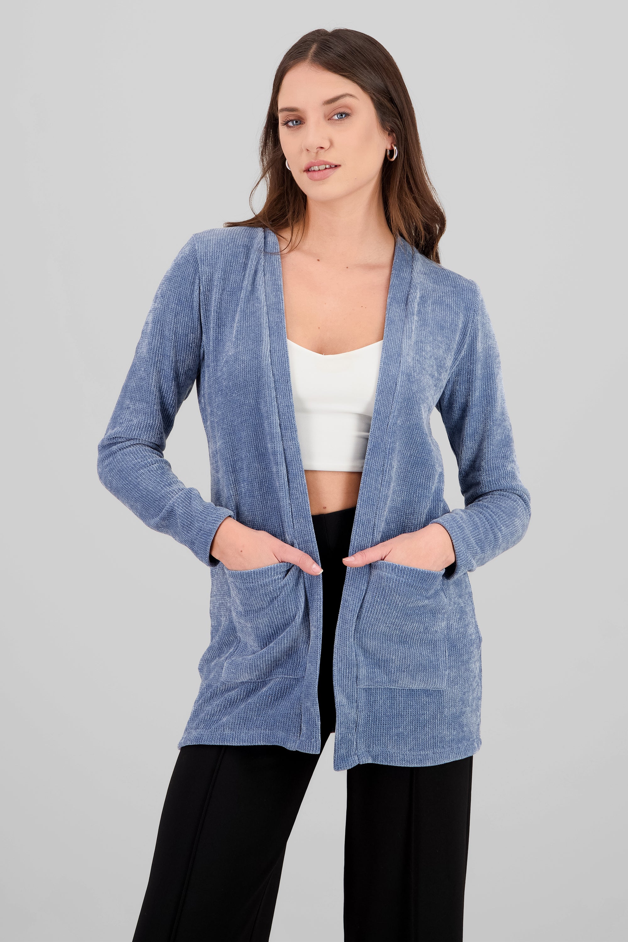 Cardigan bolsas detalle textura suave AZUL
