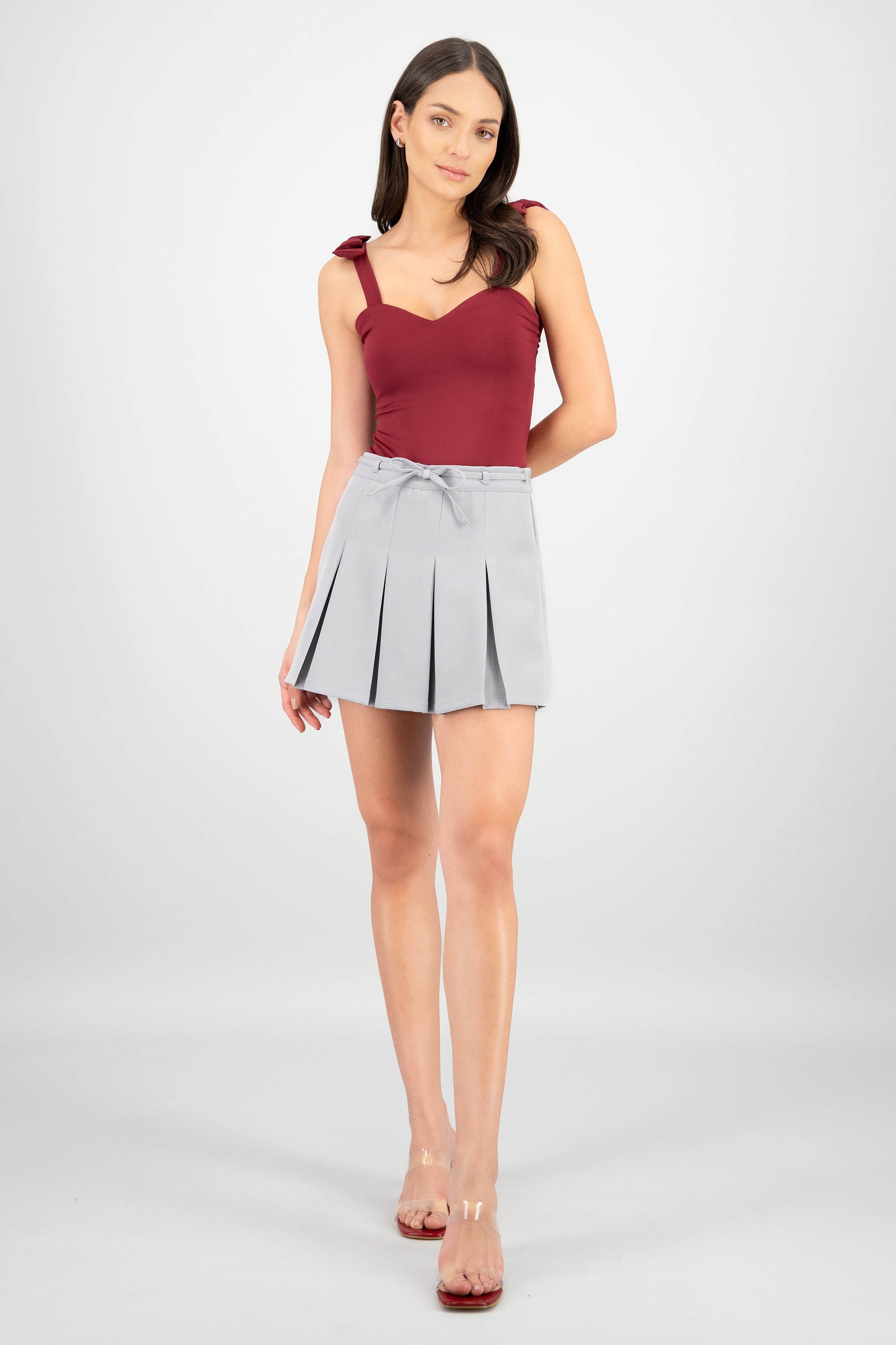 Falda mini plisada tira moño Hyps GRIS