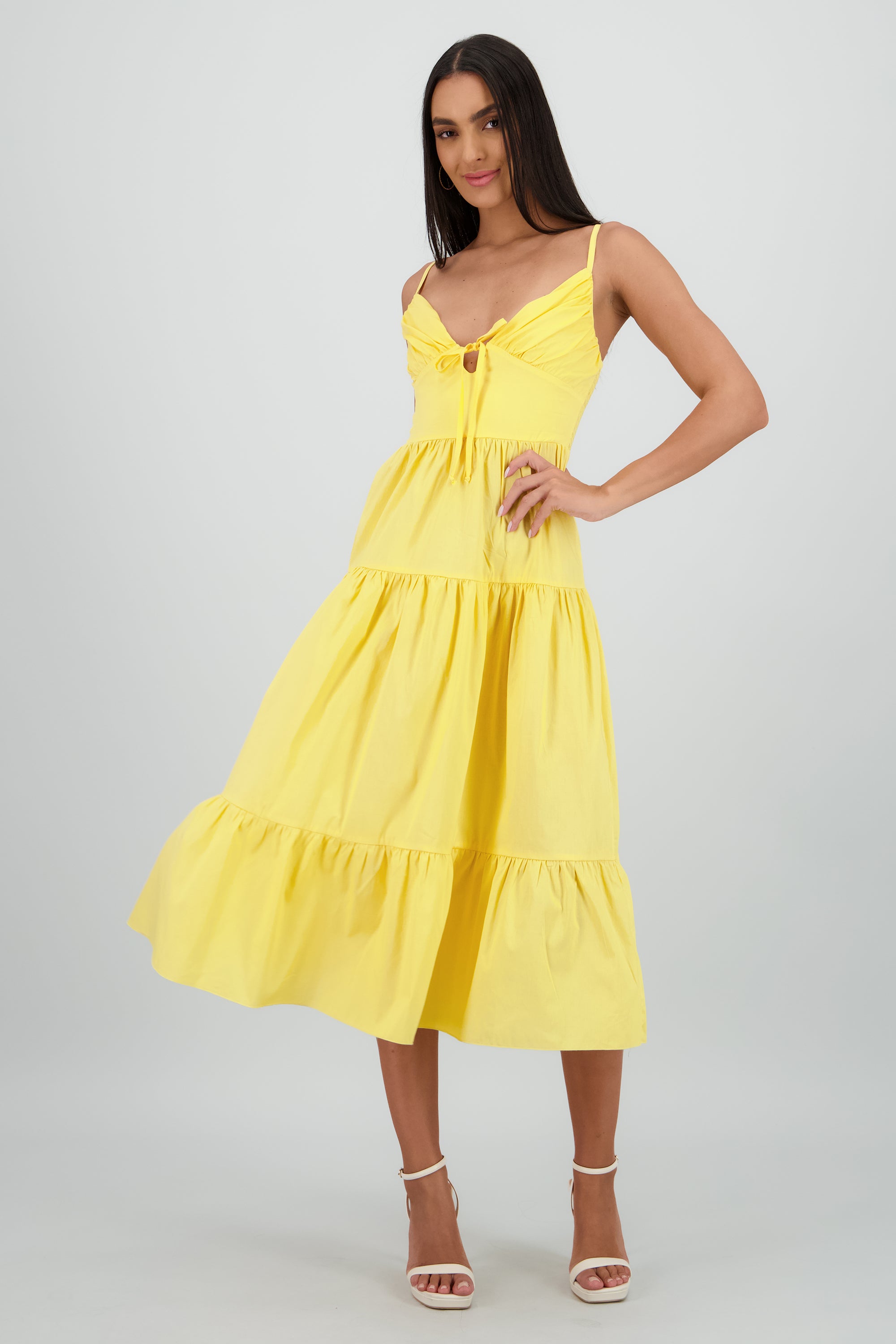 Vestido maxi tirantes olanes AMARILLO PASTEL