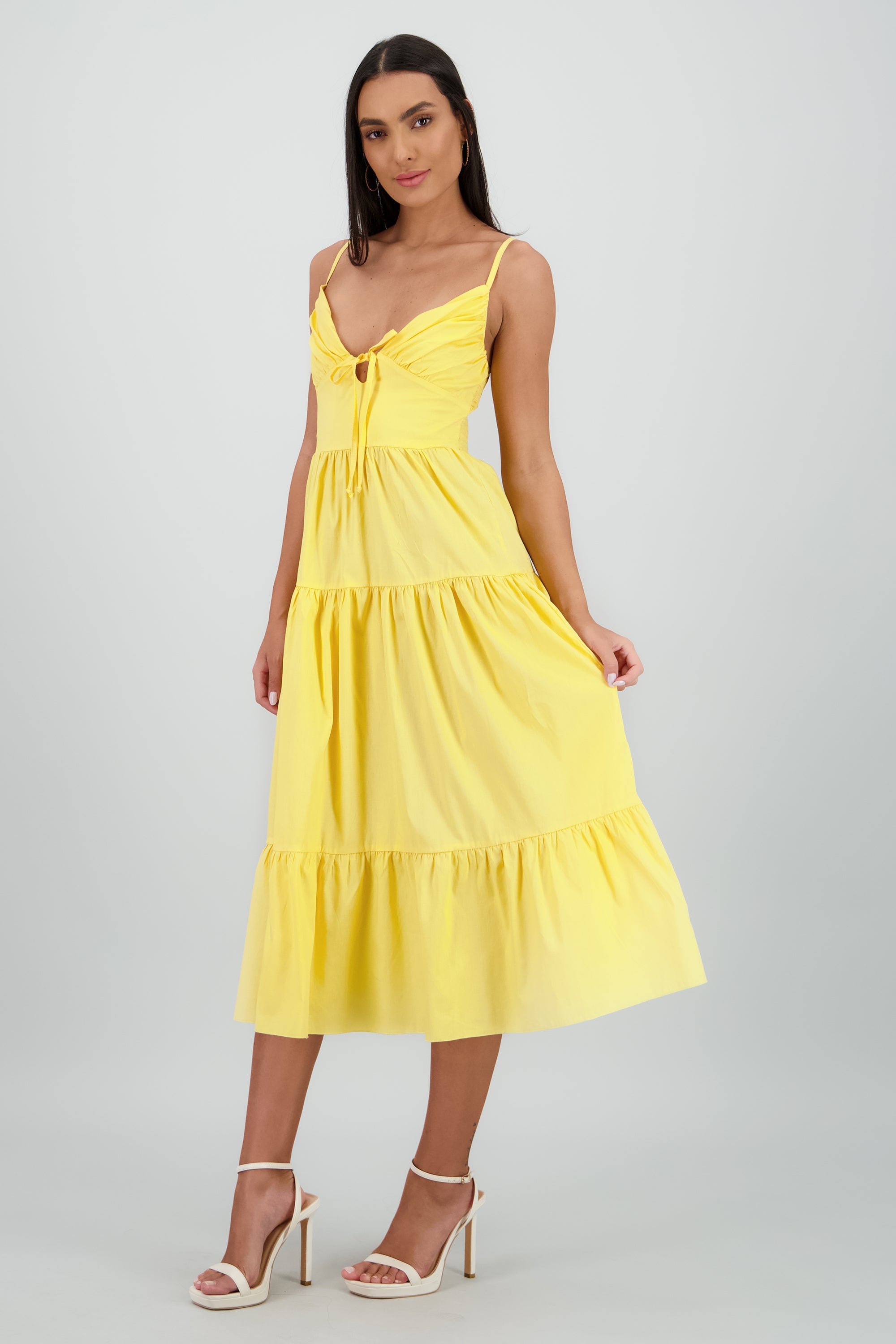 Vestido maxi tirantes olanes AMARILLO PASTEL