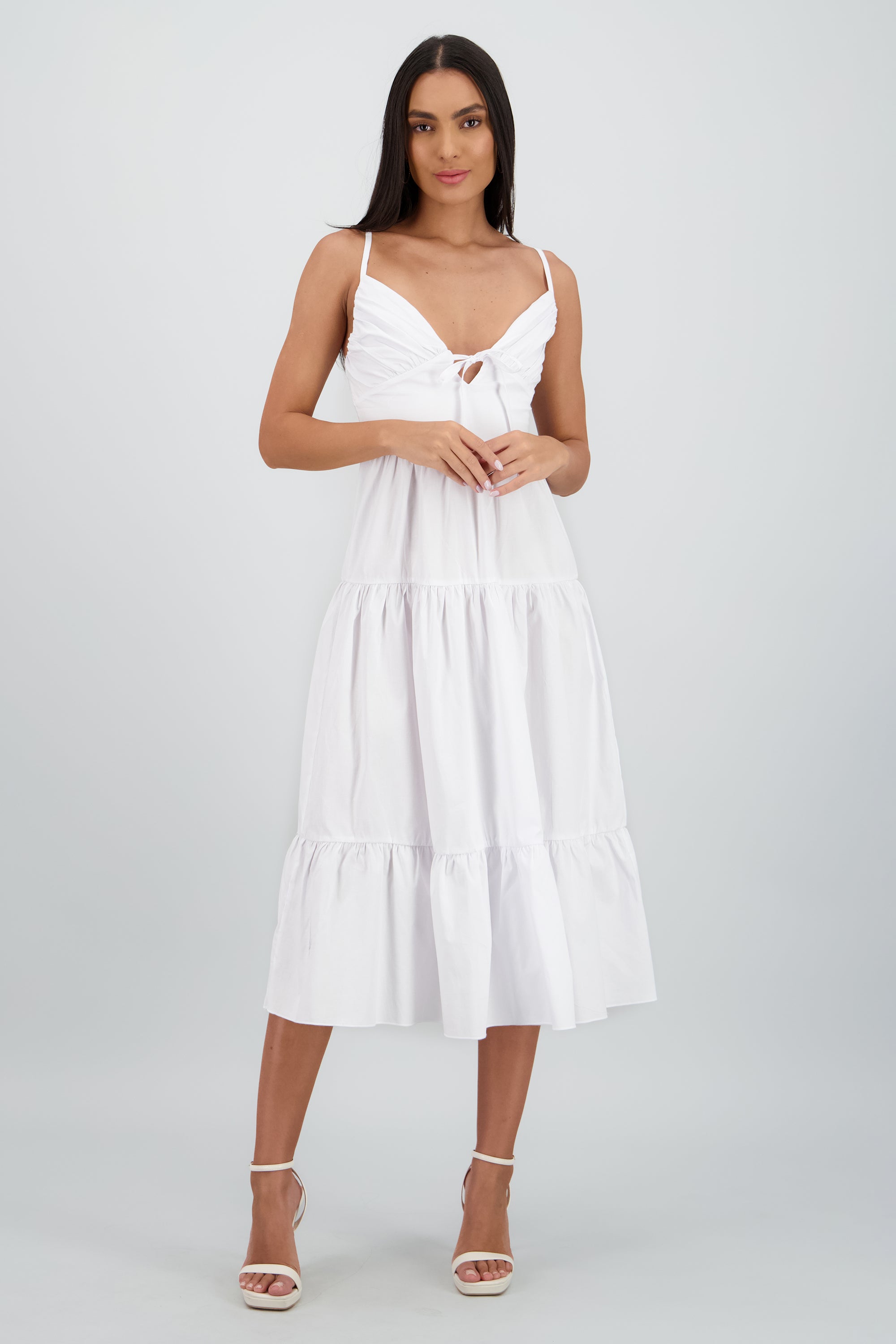 Vestido maxi tirantes olanes BLANCO