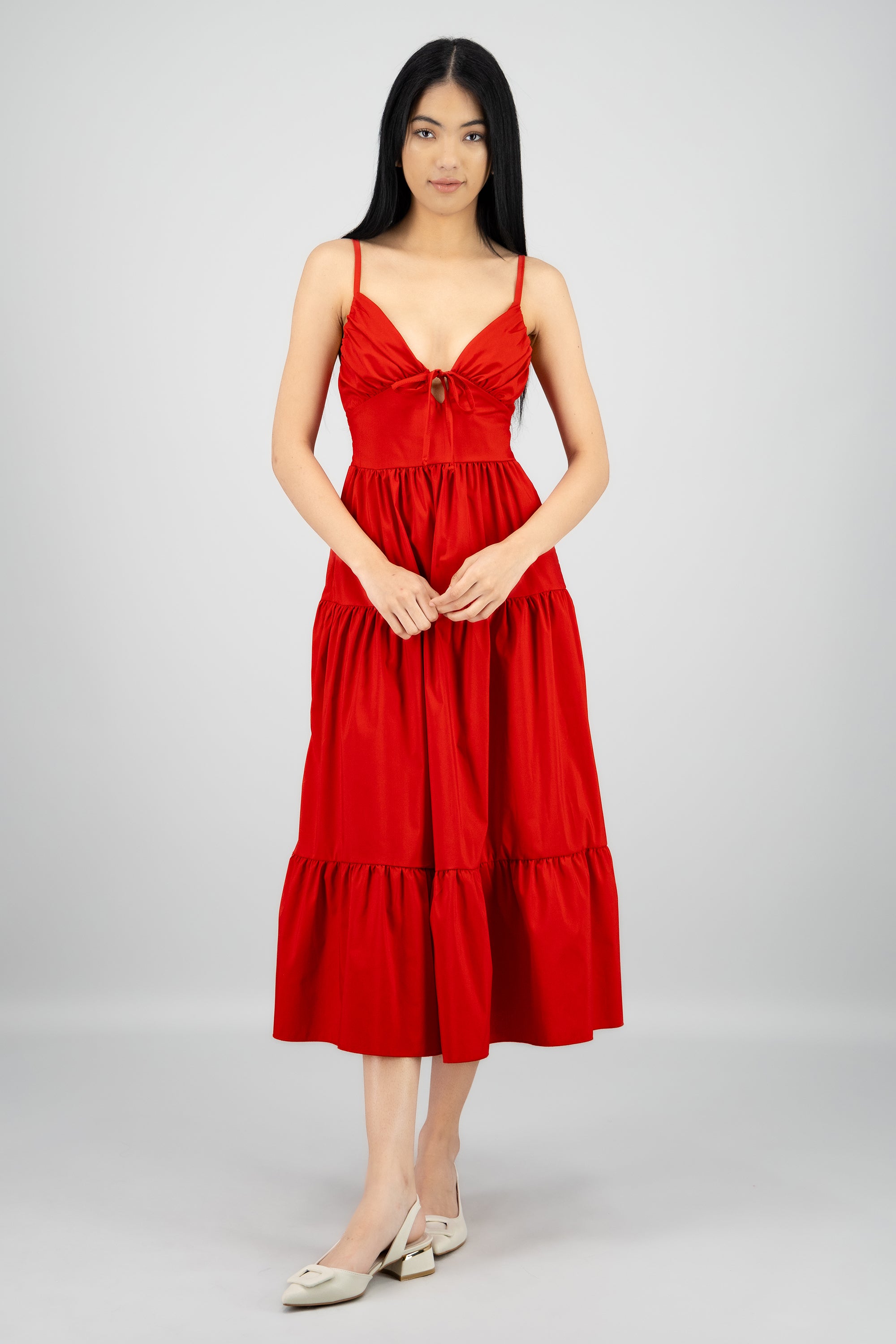 Vestido maxi tirantes olanes ROJO