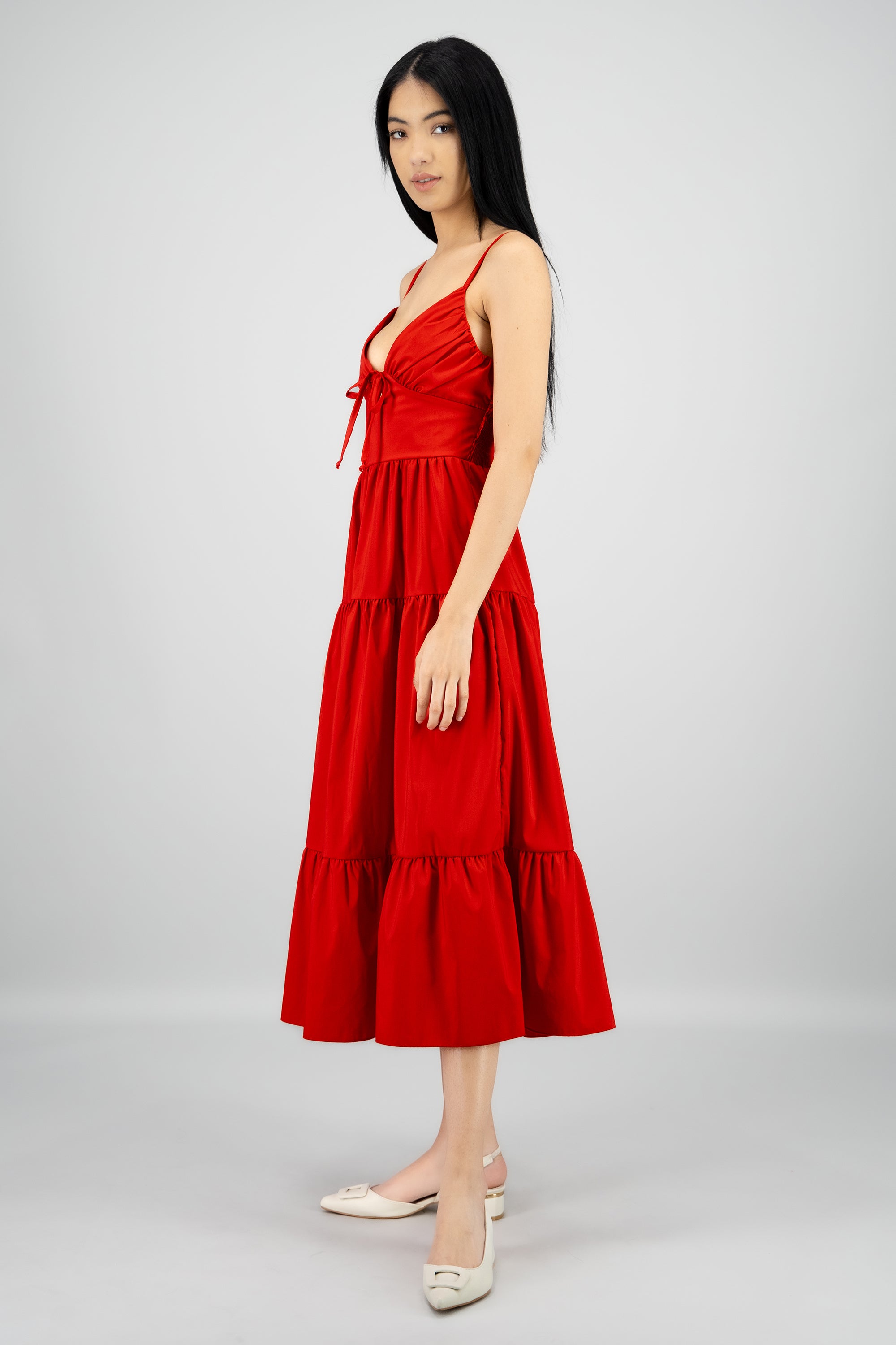 Vestido maxi tirantes olanes ROJO