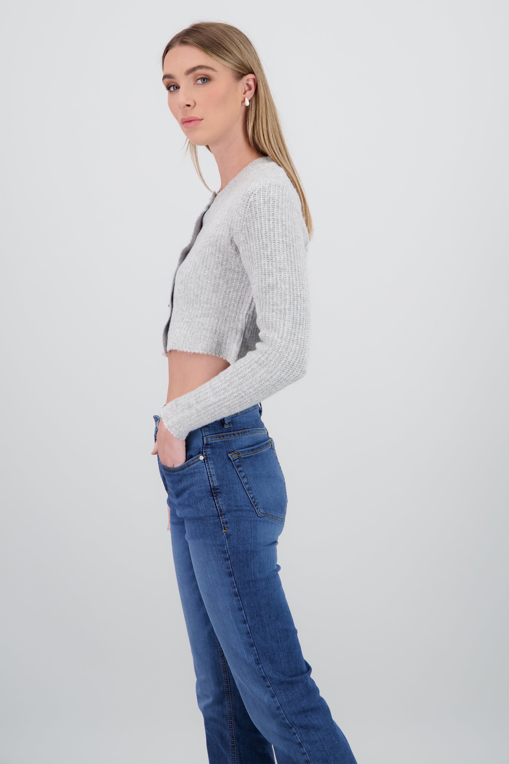 Cardigan corto tejido con detalle botones GRIS JASPE