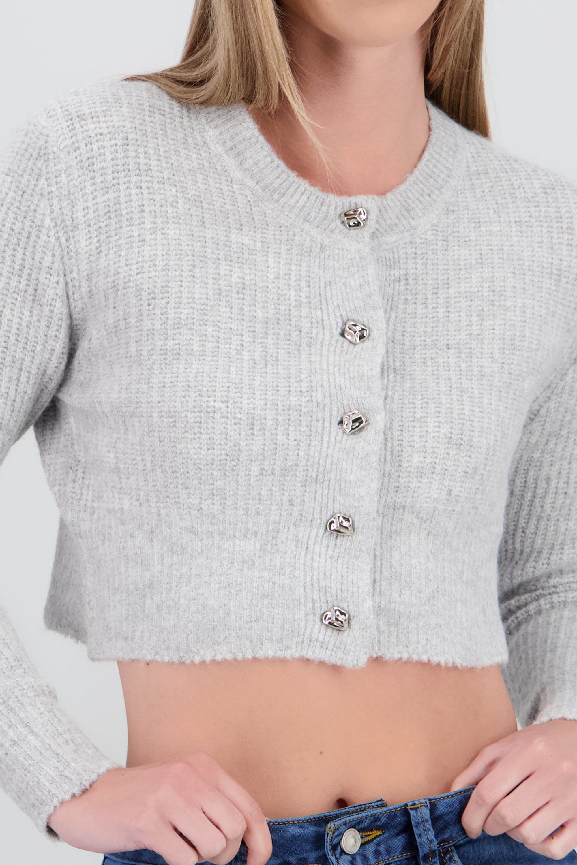 Cardigan corto tejido con detalle botones GRIS JASPE