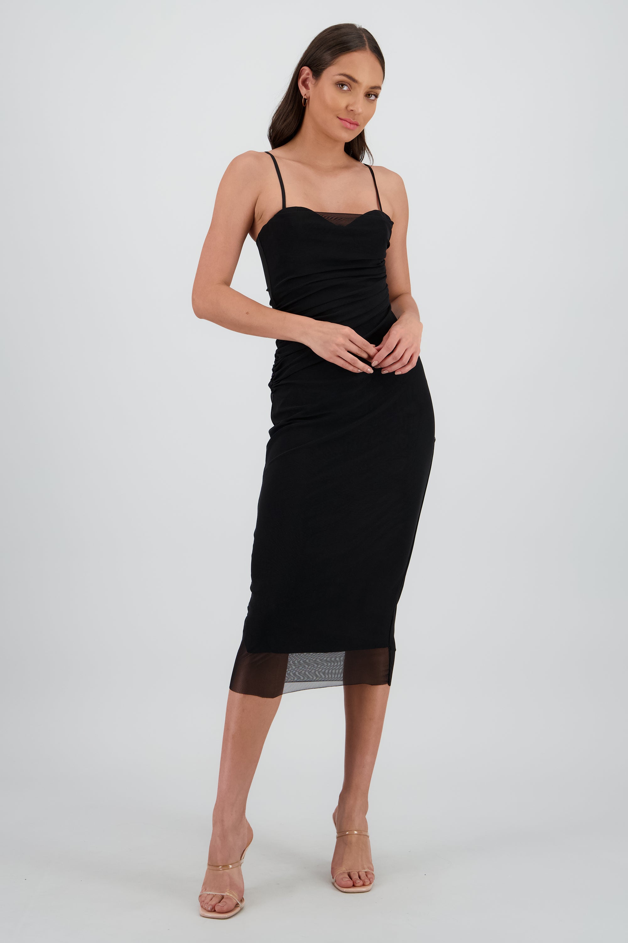 Vestido midi mesh con copas NEGRO