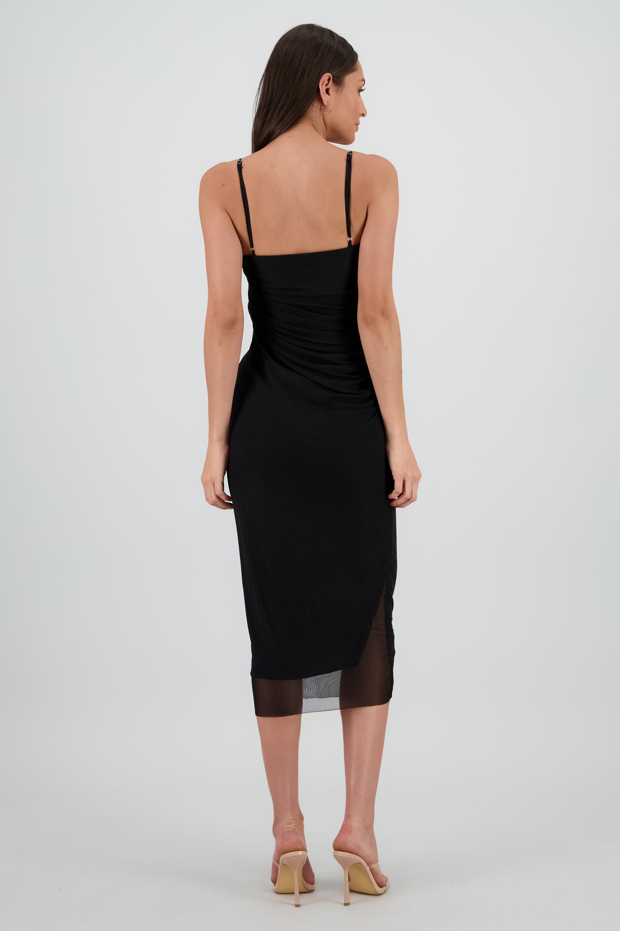 Vestido midi mesh con copas NEGRO