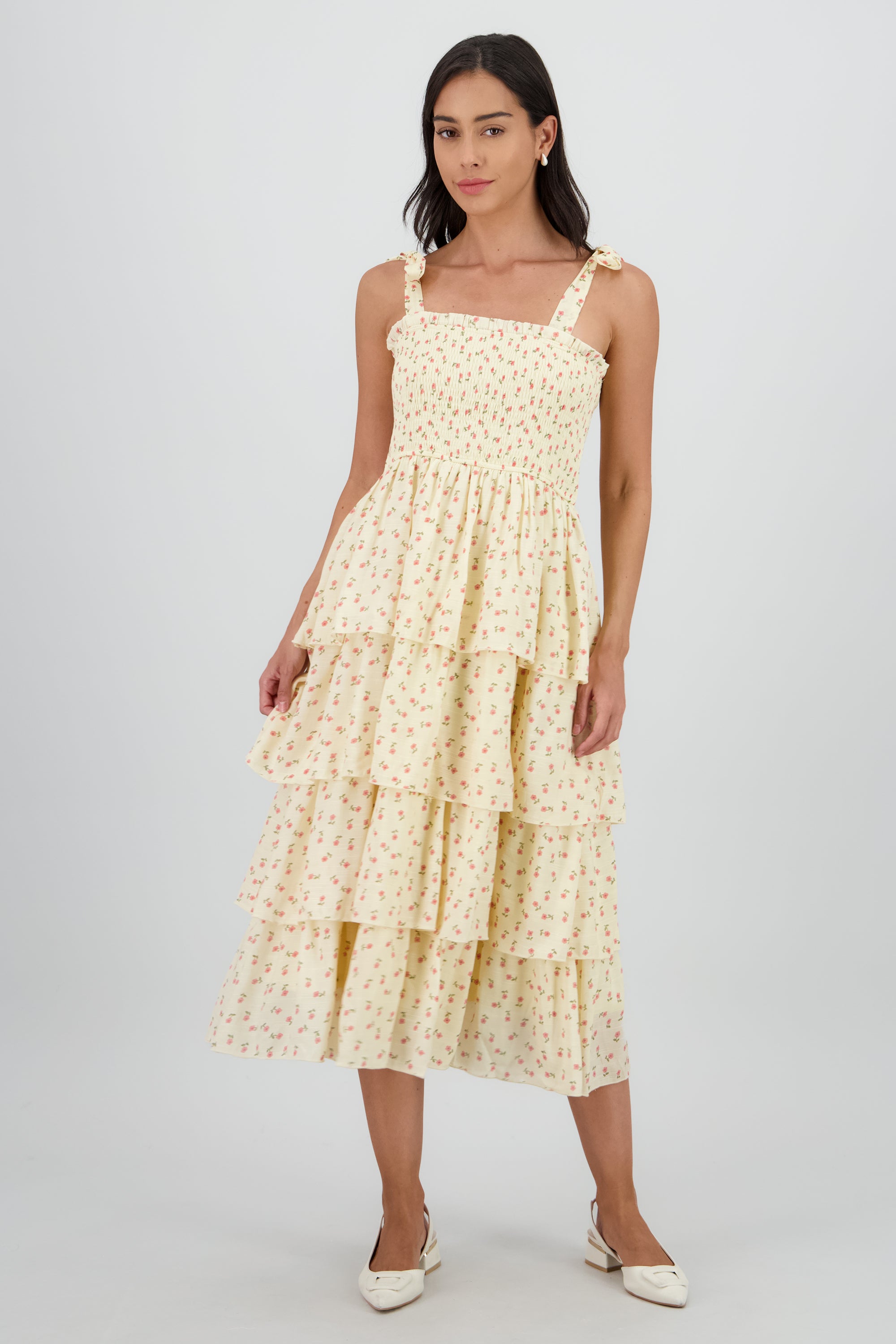 Vestido maxi capas flores AMARILLO COMBO