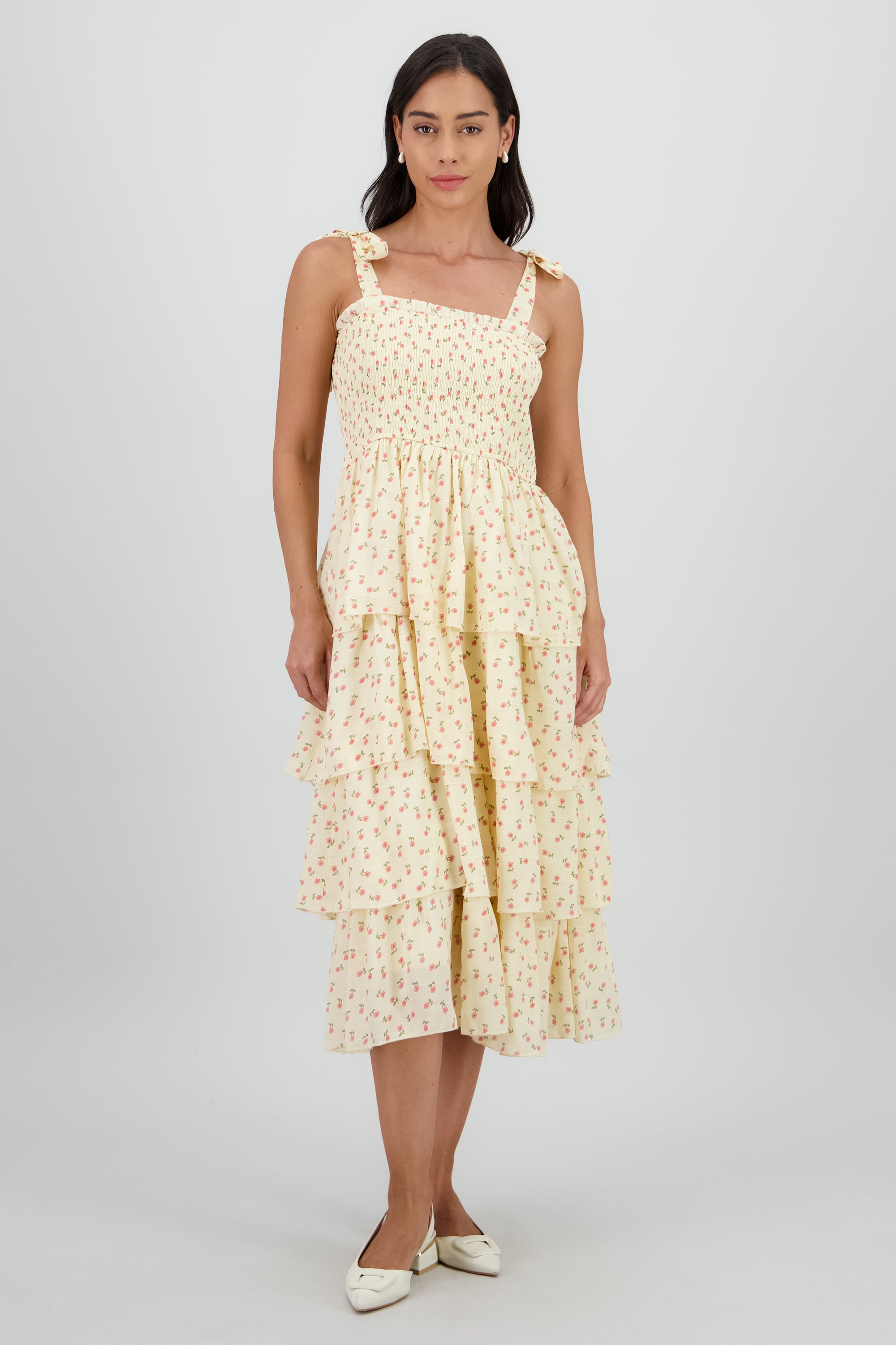 Vestido maxi capas flores AMARILLO COMBO