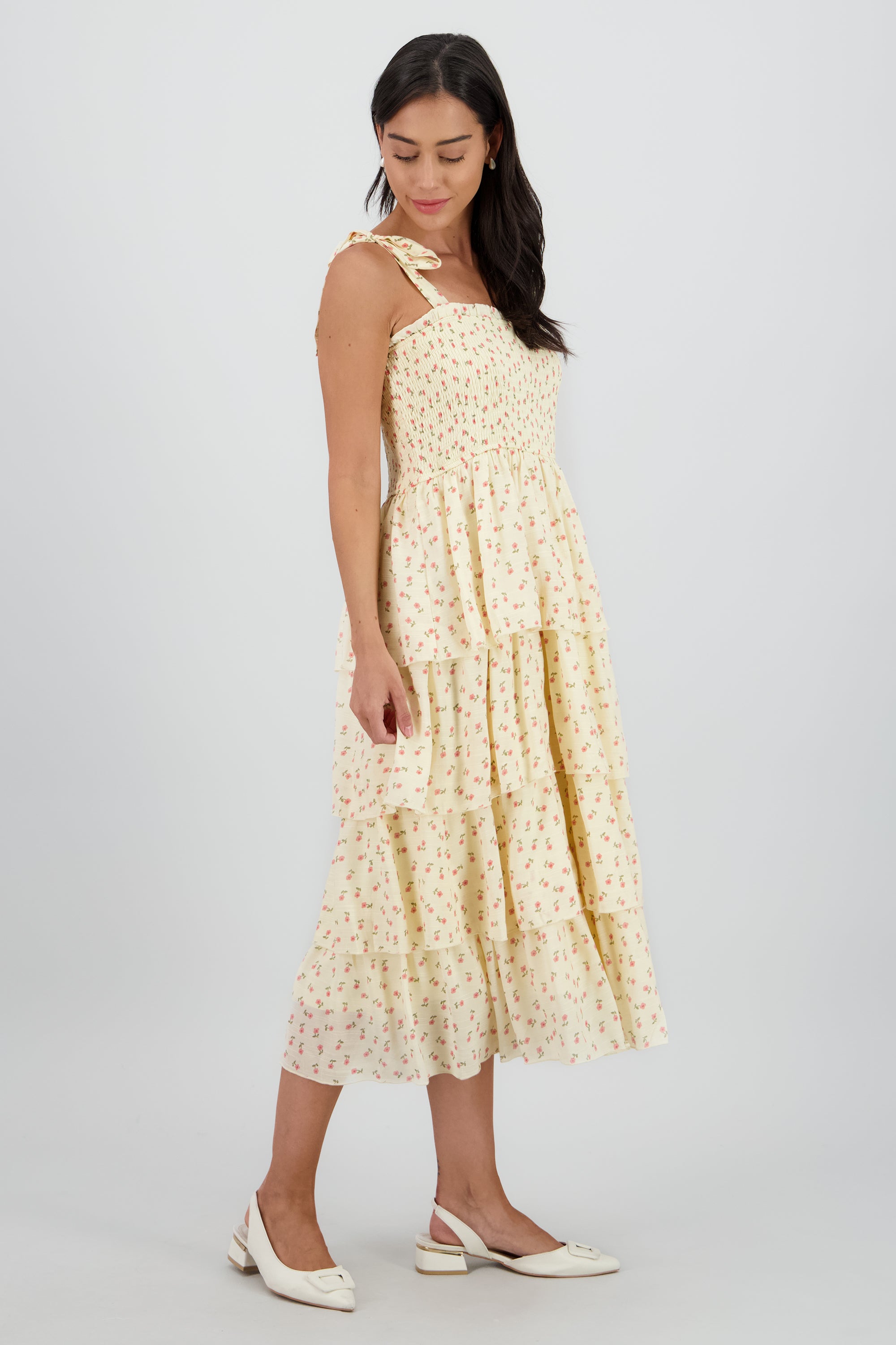 Vestido maxi capas flores AMARILLO COMBO