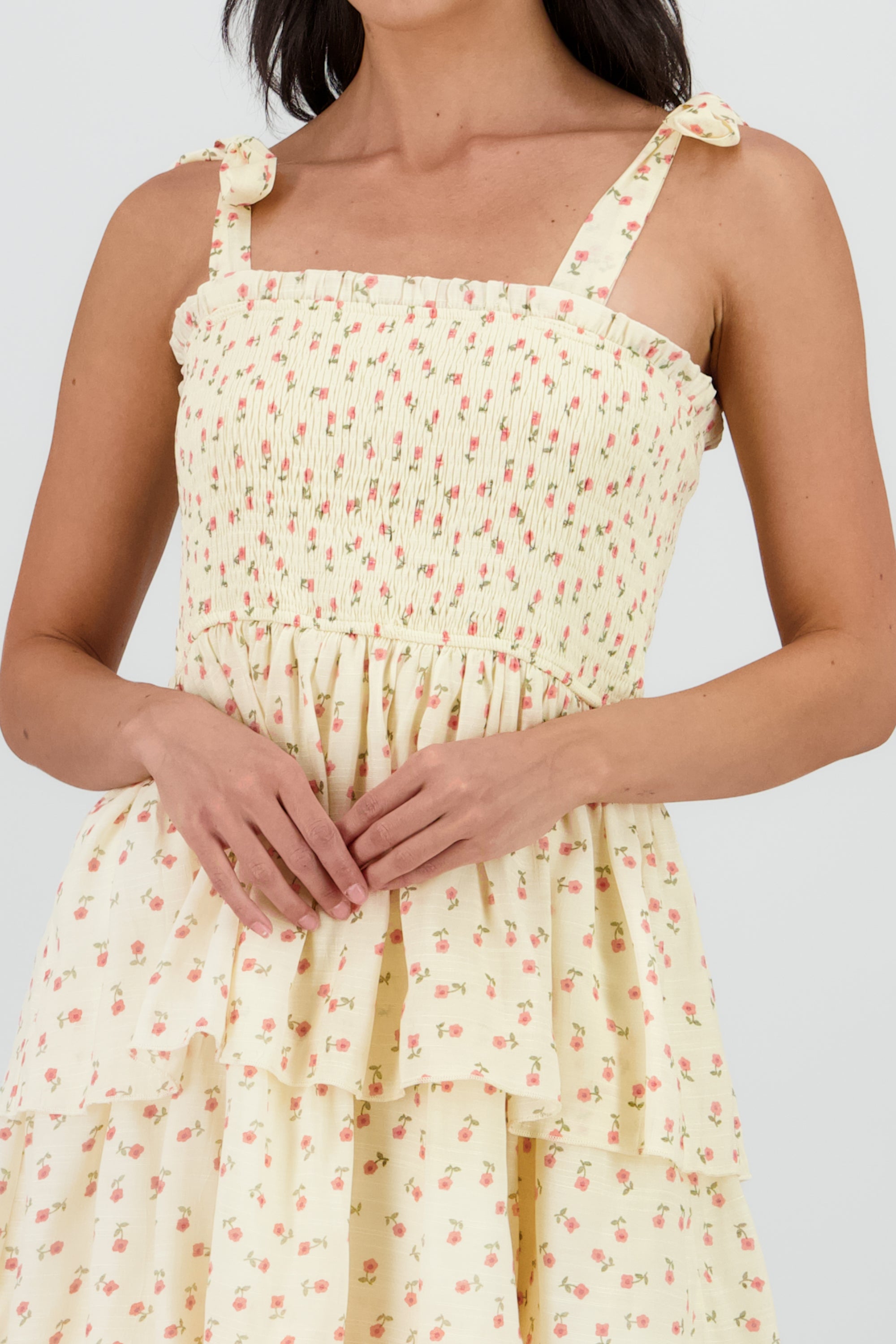 Vestido maxi capas flores AMARILLO COMBO