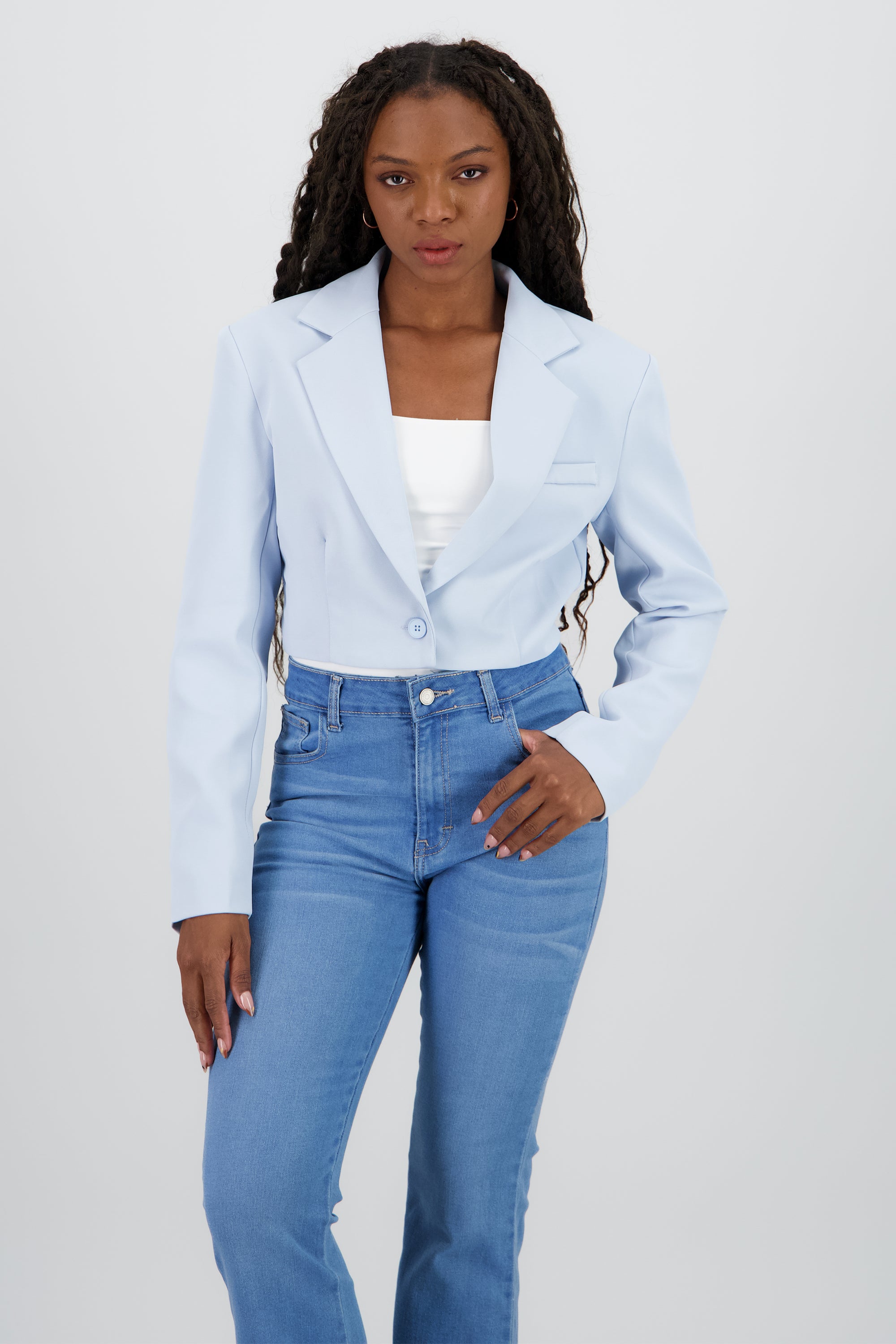 Blazer cropped liso AZUL REY
