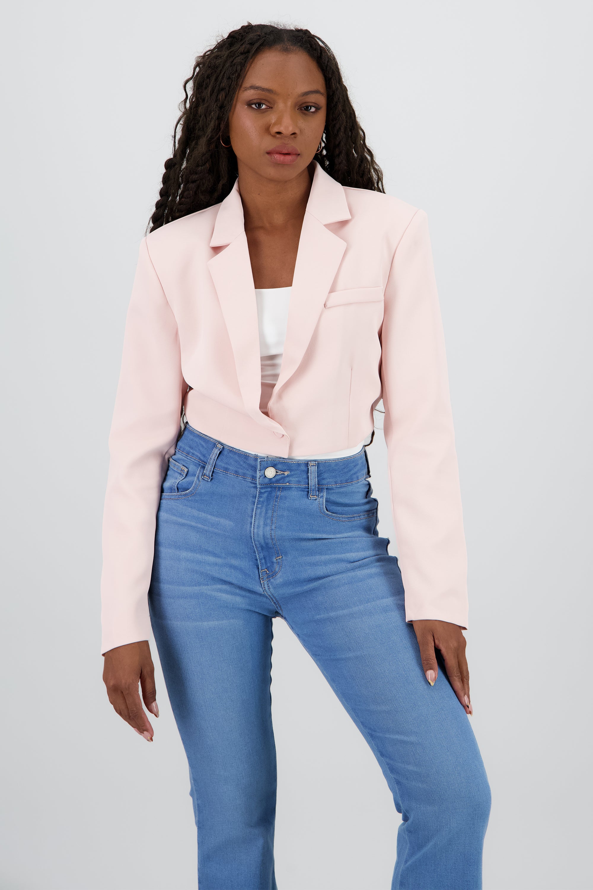 Blazer cropped liso ROSA PASTEL